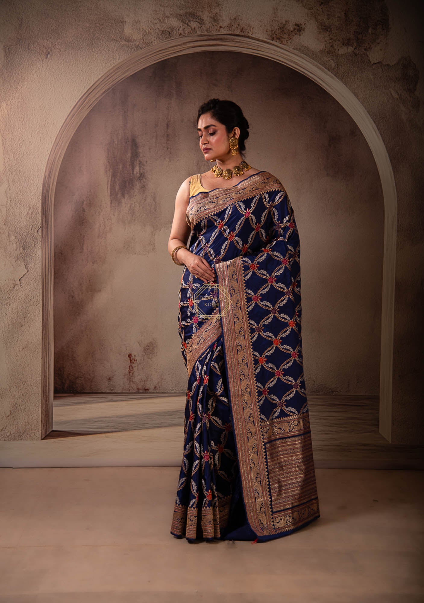 Katan Meenadar Jangla Weaved Saree with Zari and Resham