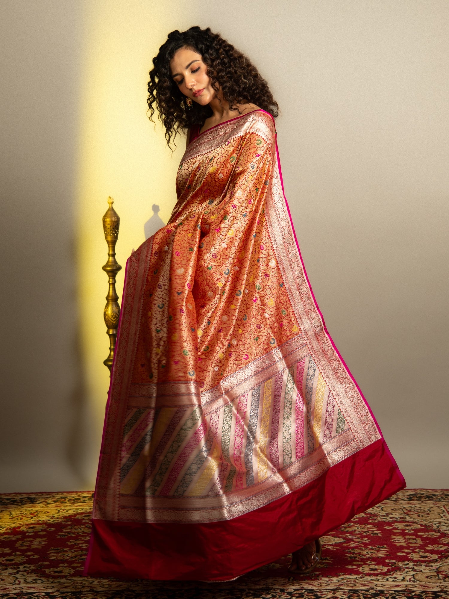 Maroon Handloom Brocade Banarasi Katan Silk Saree with Rangkat Pallu