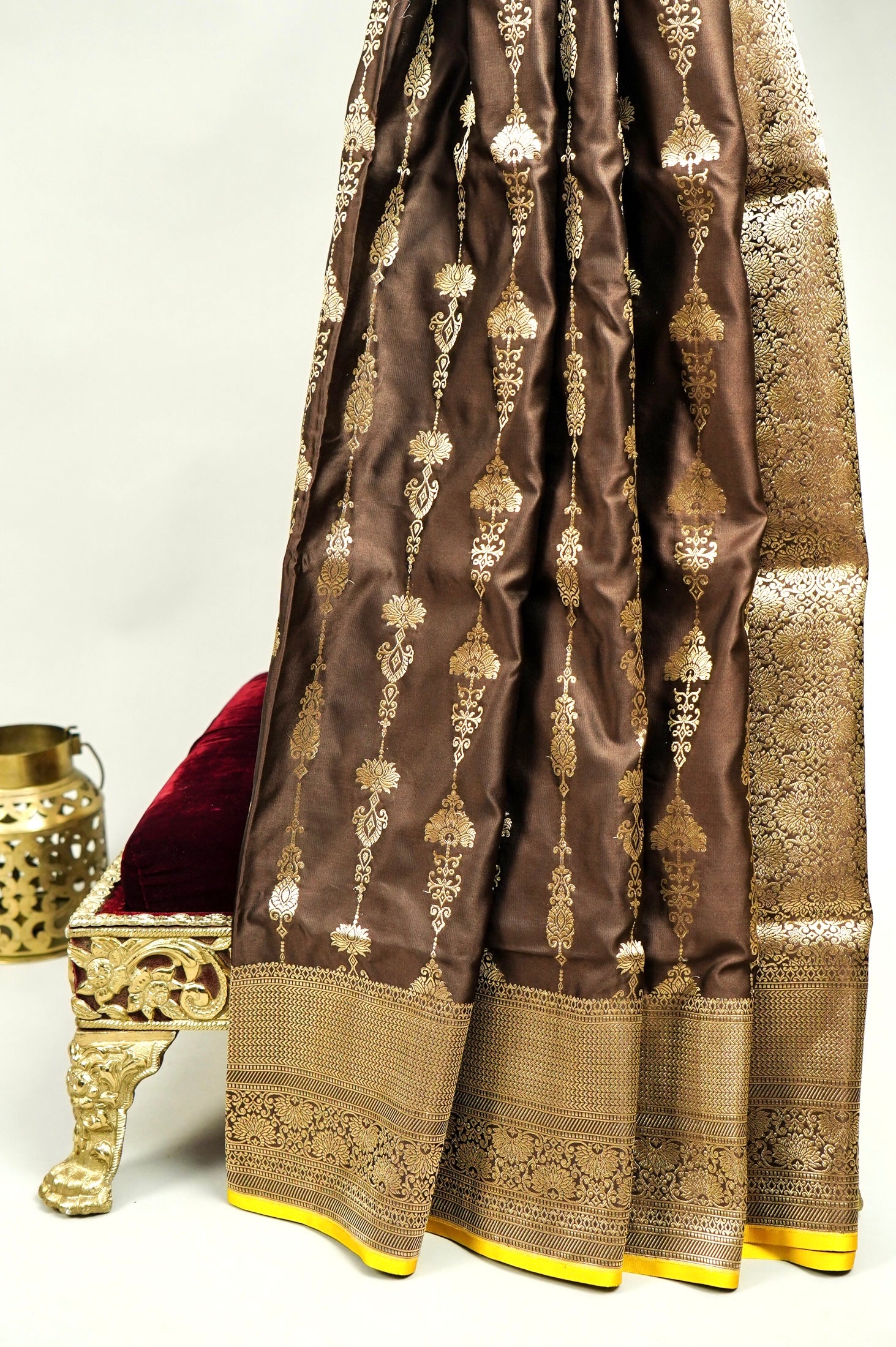 Brown Mushru Silk Phekuwa Weave Zari Border Saree