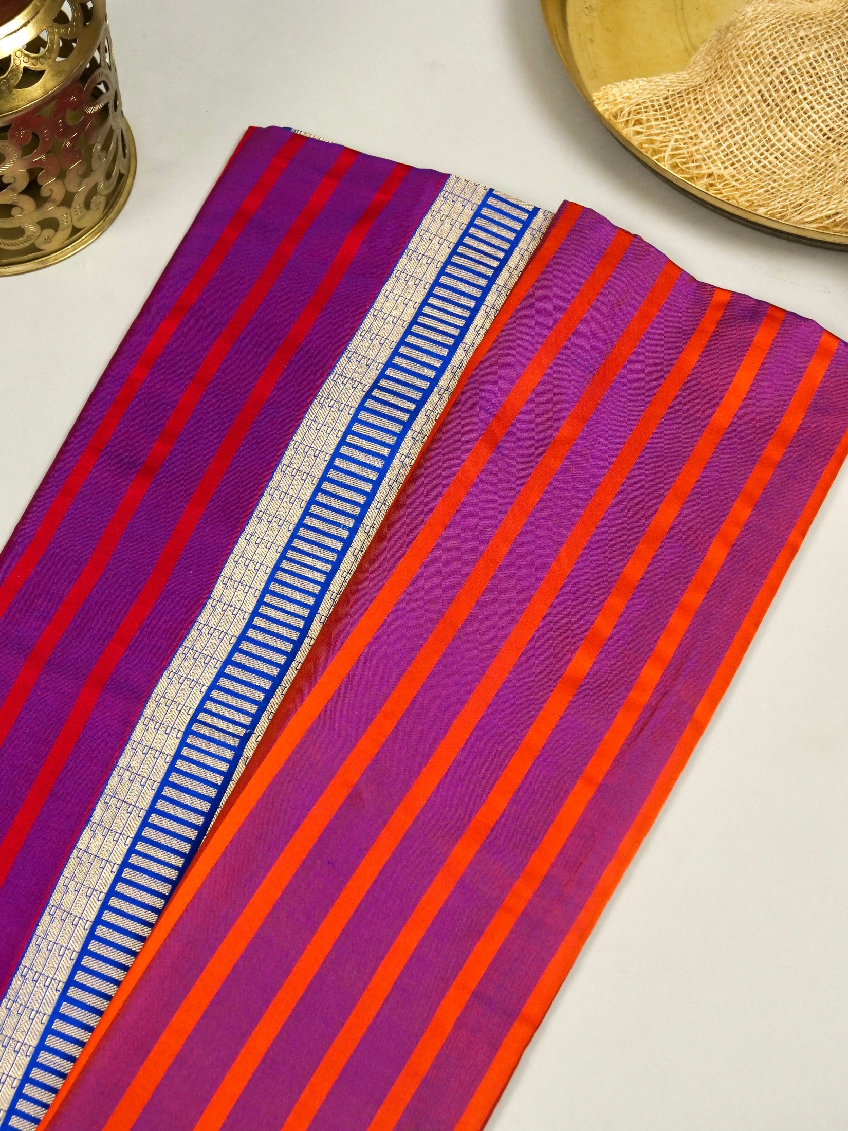 Mashru Silk Stripe Patti Zari Border Aanchal