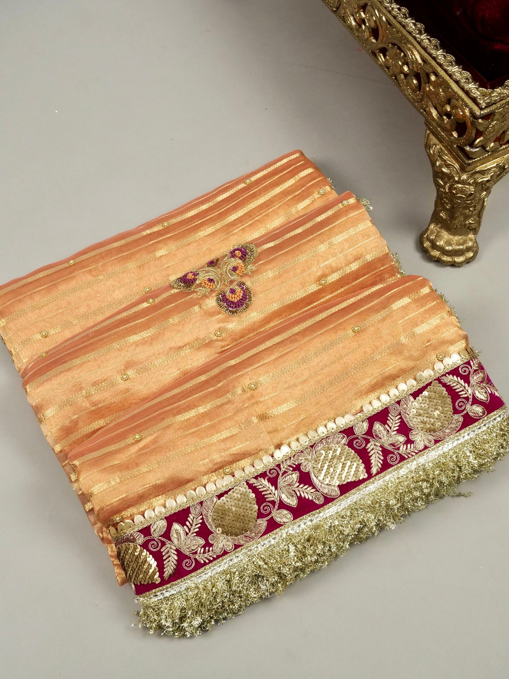 Maharani Tissue Embroidery Jhalar Border with Mashru Blouse Saree