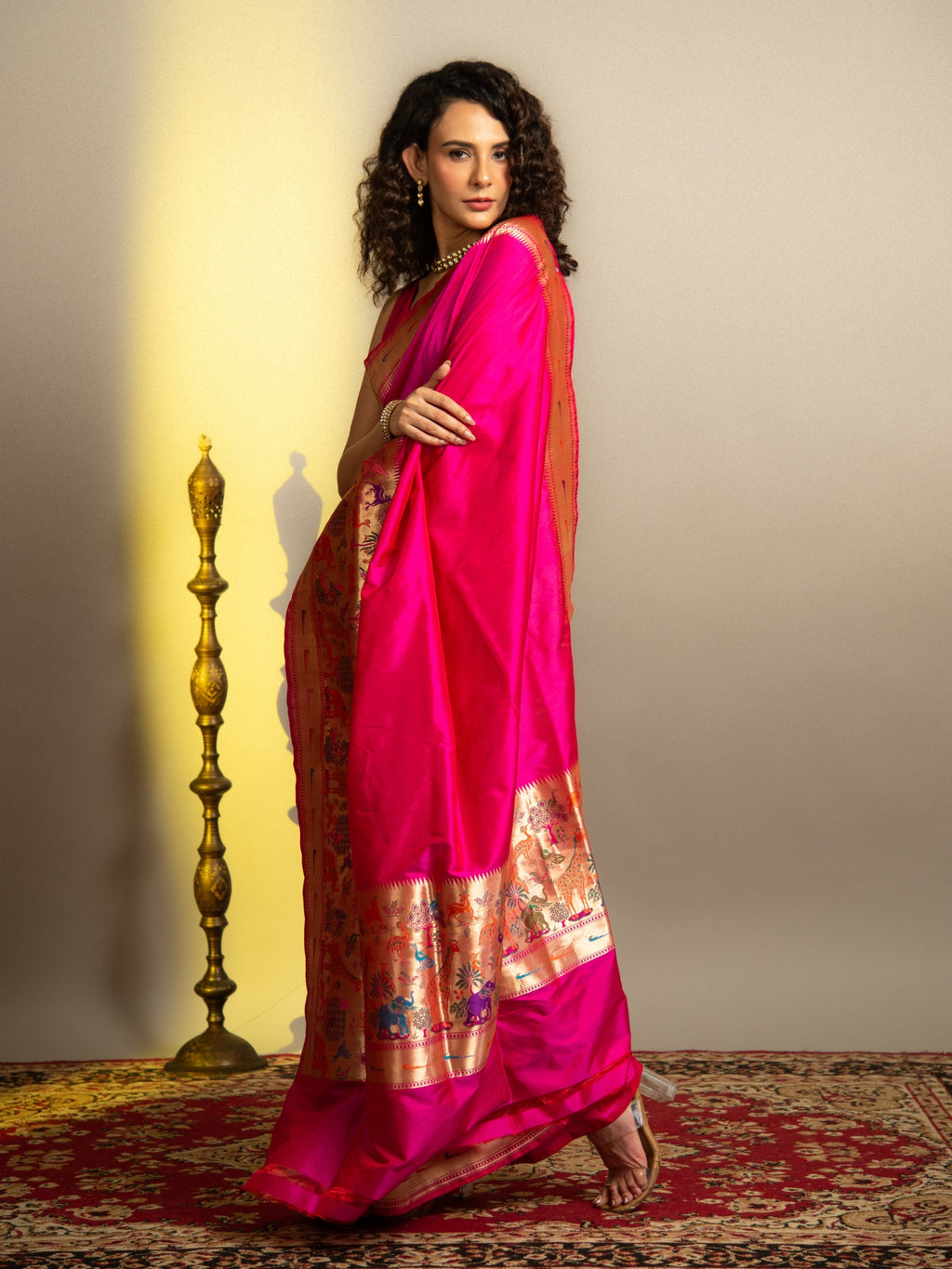 Cross Rani Pink Over Red Kadhua Banarasi Katan Silk Saree