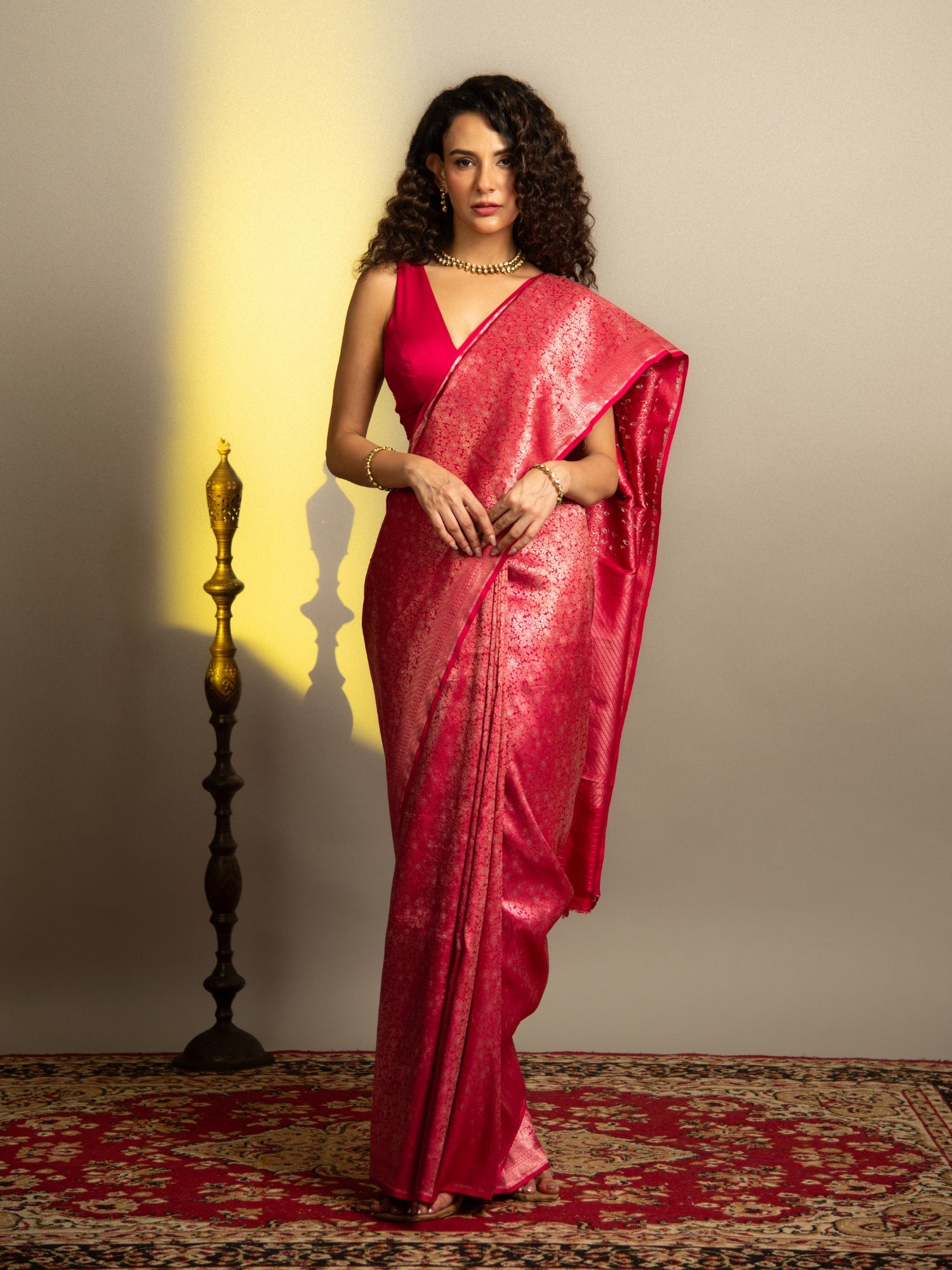 Pink Handloom Brocade Banarasi Katan Silk Saree