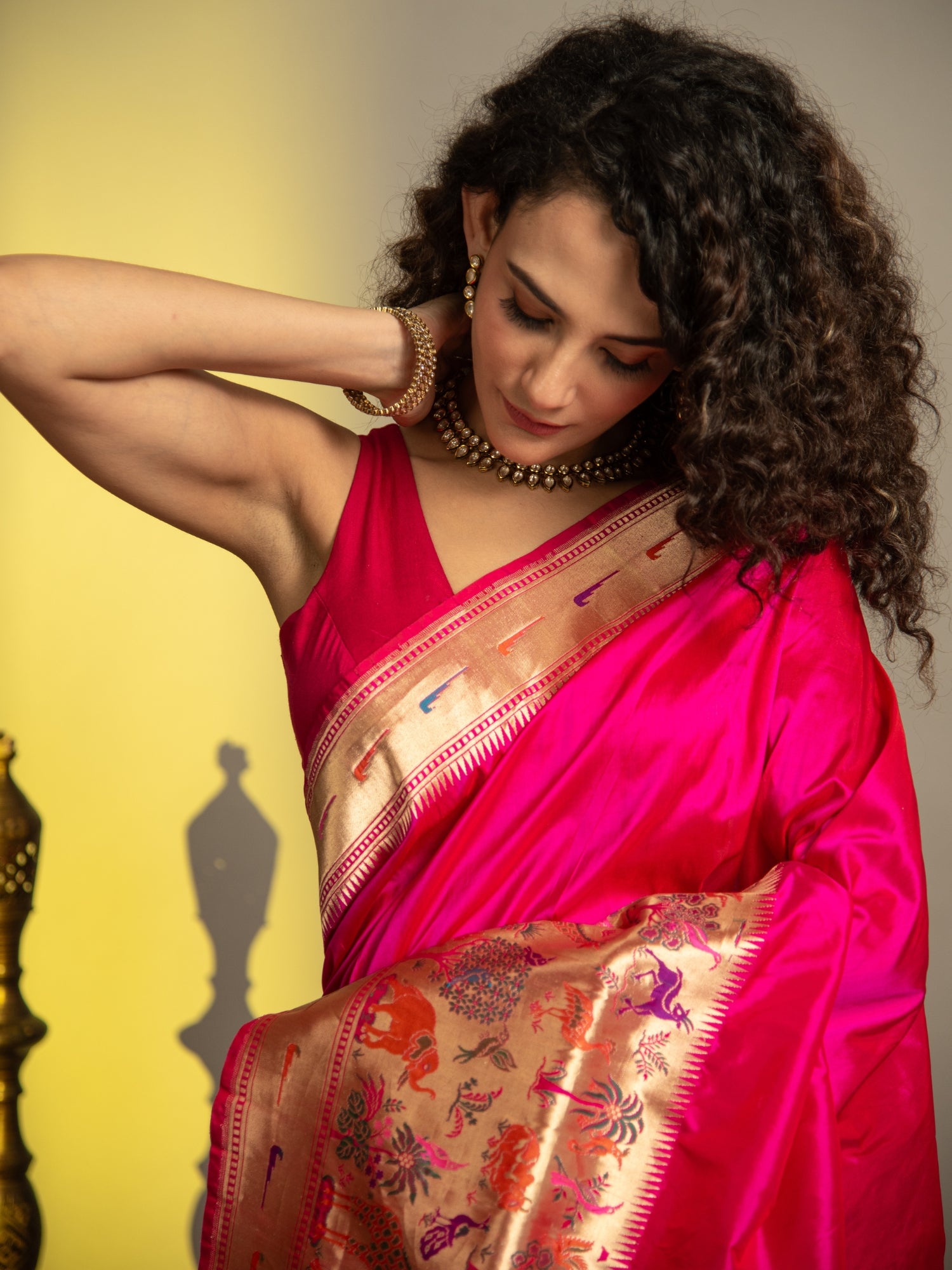 Cross Rani Pink Over Red Kadhua Banarasi Katan Silk Saree