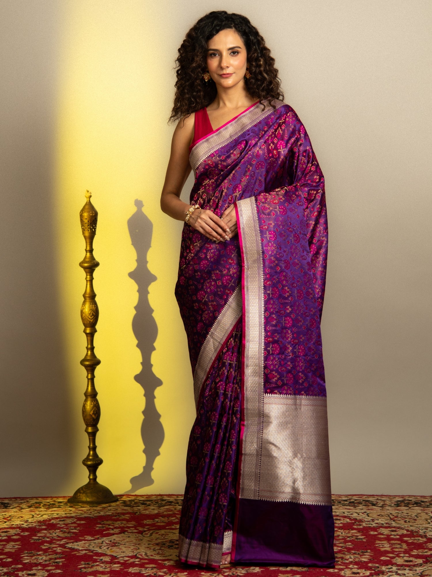 Rose Gold Handwoven Brocade Banarasi Mashru Silk Saree