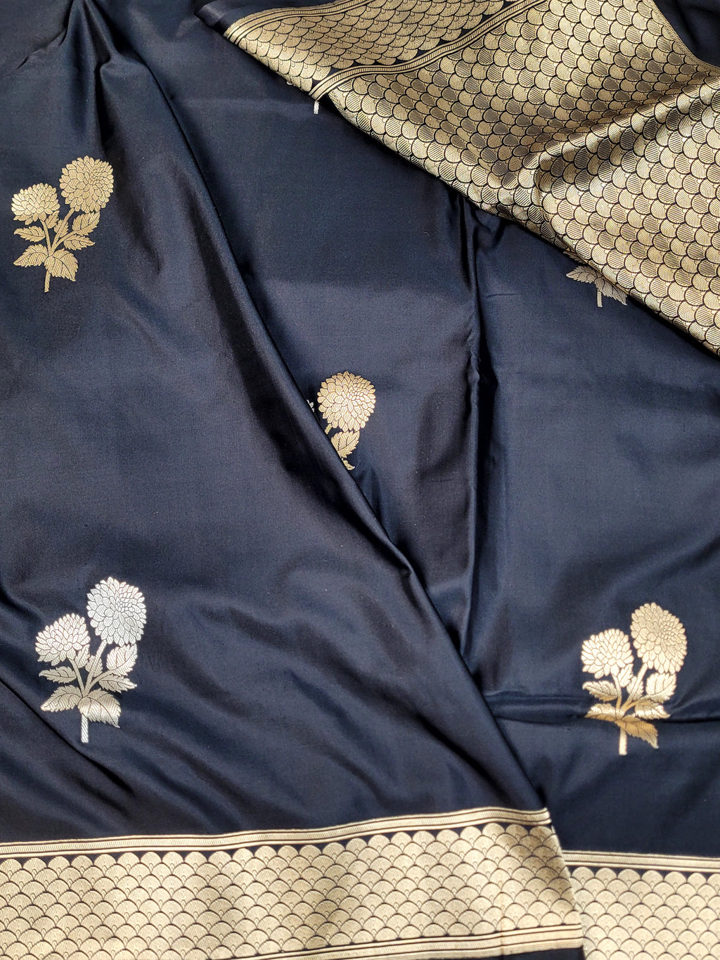 Black Mashru Silk Banarasi Saree with Kadhawa Motifs