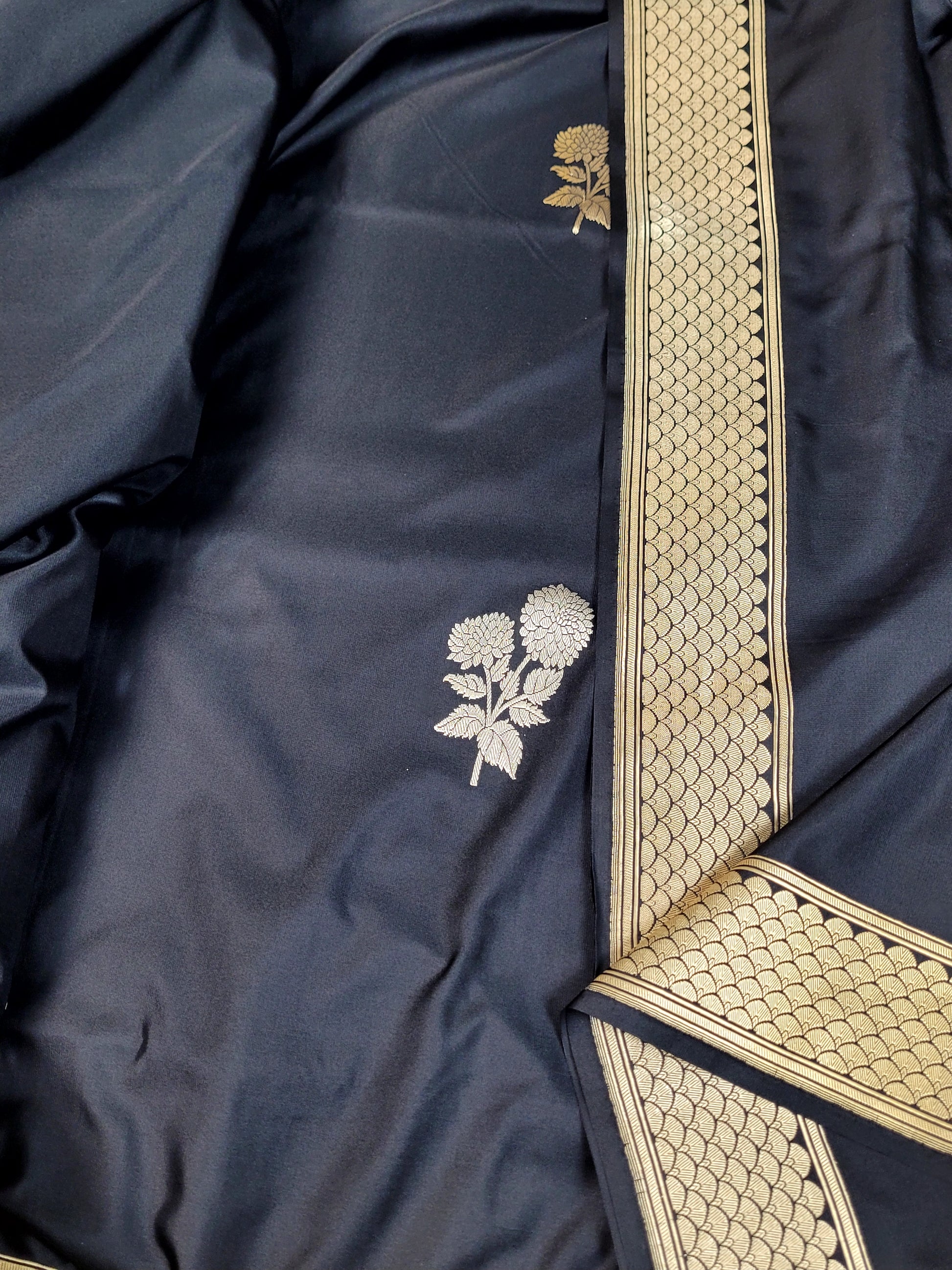 Black Mashru Silk Banarasi Saree with Kadhawa Motifs