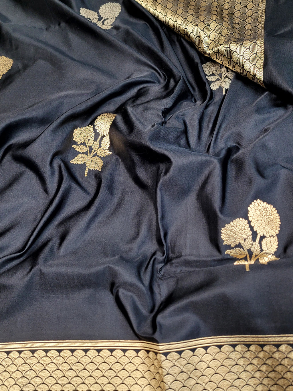Black Mashru Silk Banarasi Saree with Kadhawa Motifs