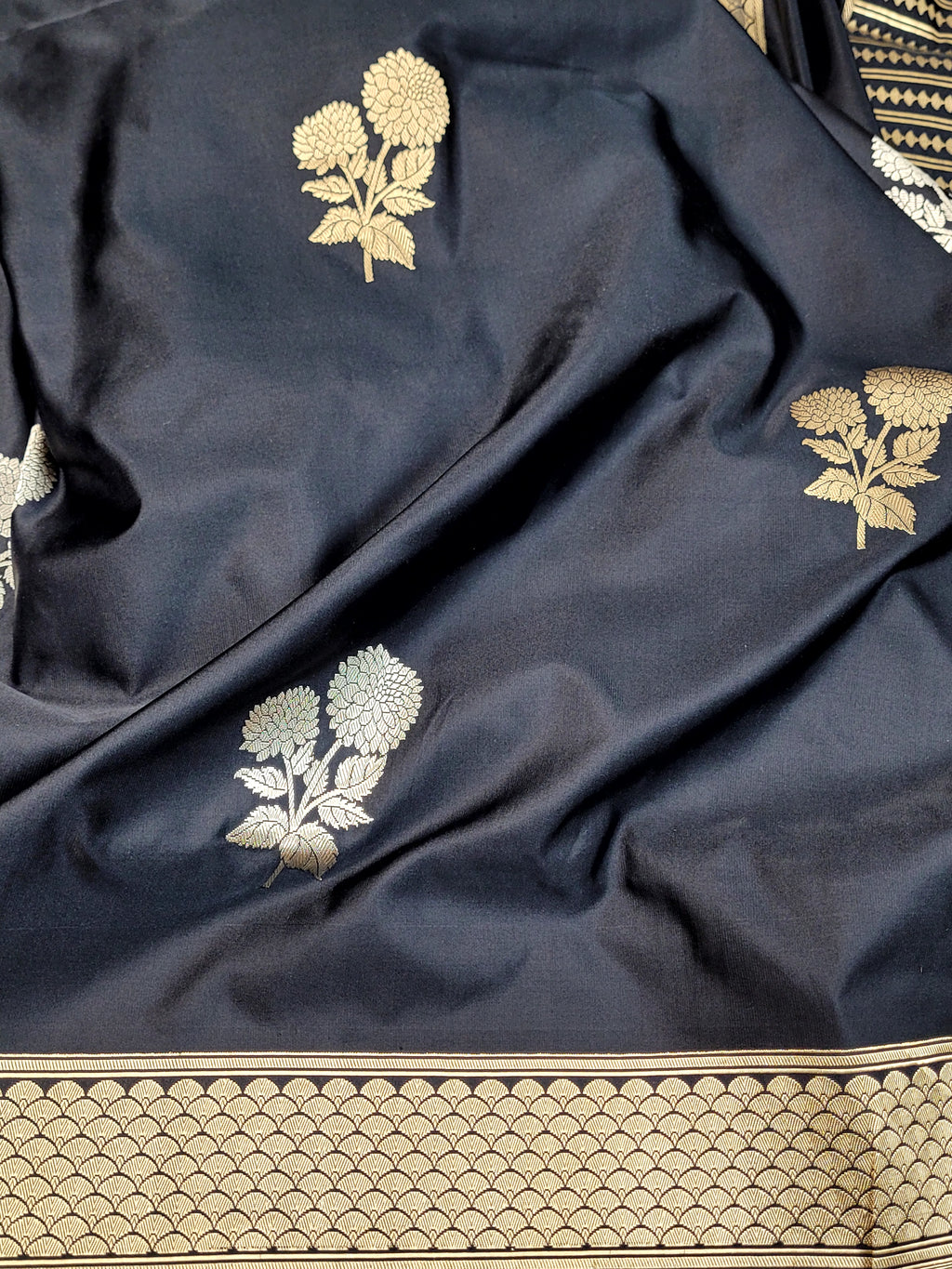Black Mashru Silk Banarasi Saree with Kadhawa Motifs