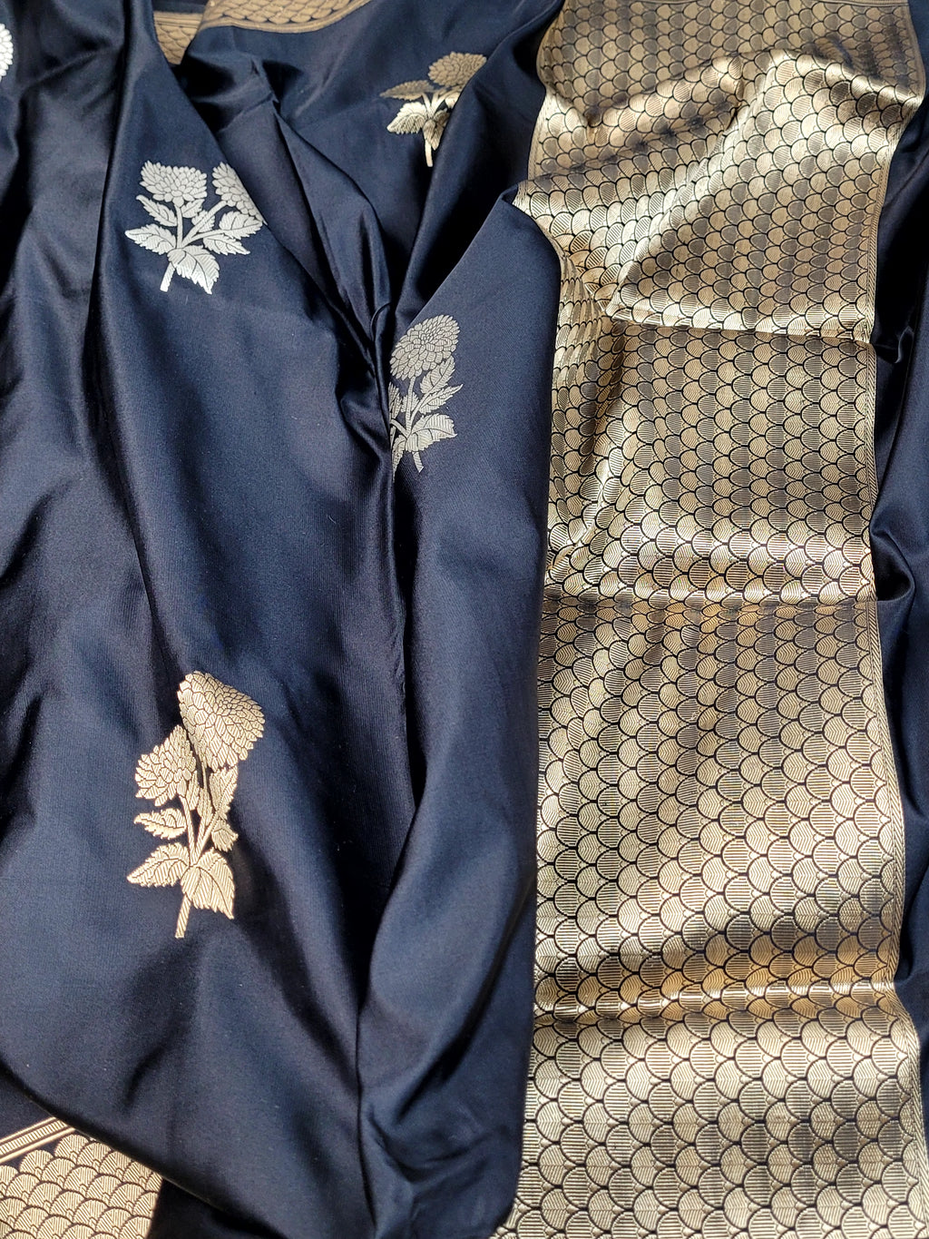 Black Mashru Silk Banarasi Saree with Kadhawa Motifs