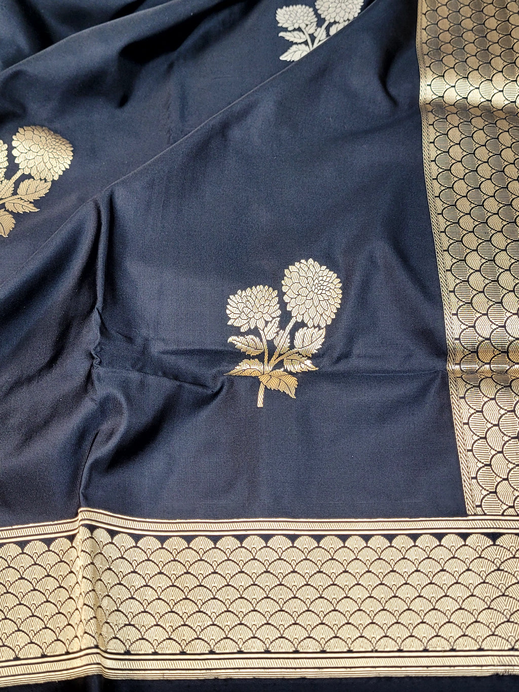 Black Mashru Silk Banarasi Saree with Kadhawa Motifs