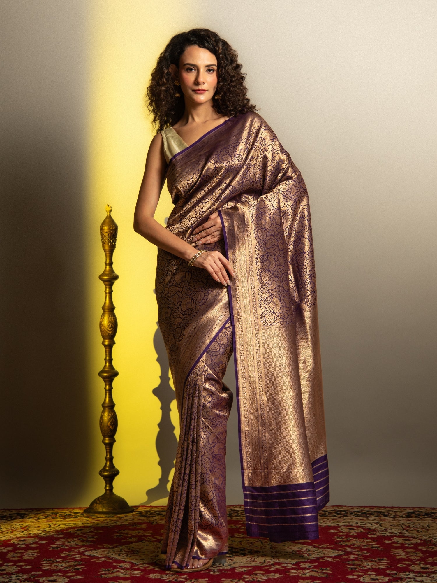 Navy Blue Handloom Brocade Banarasi Katan Silk Saree