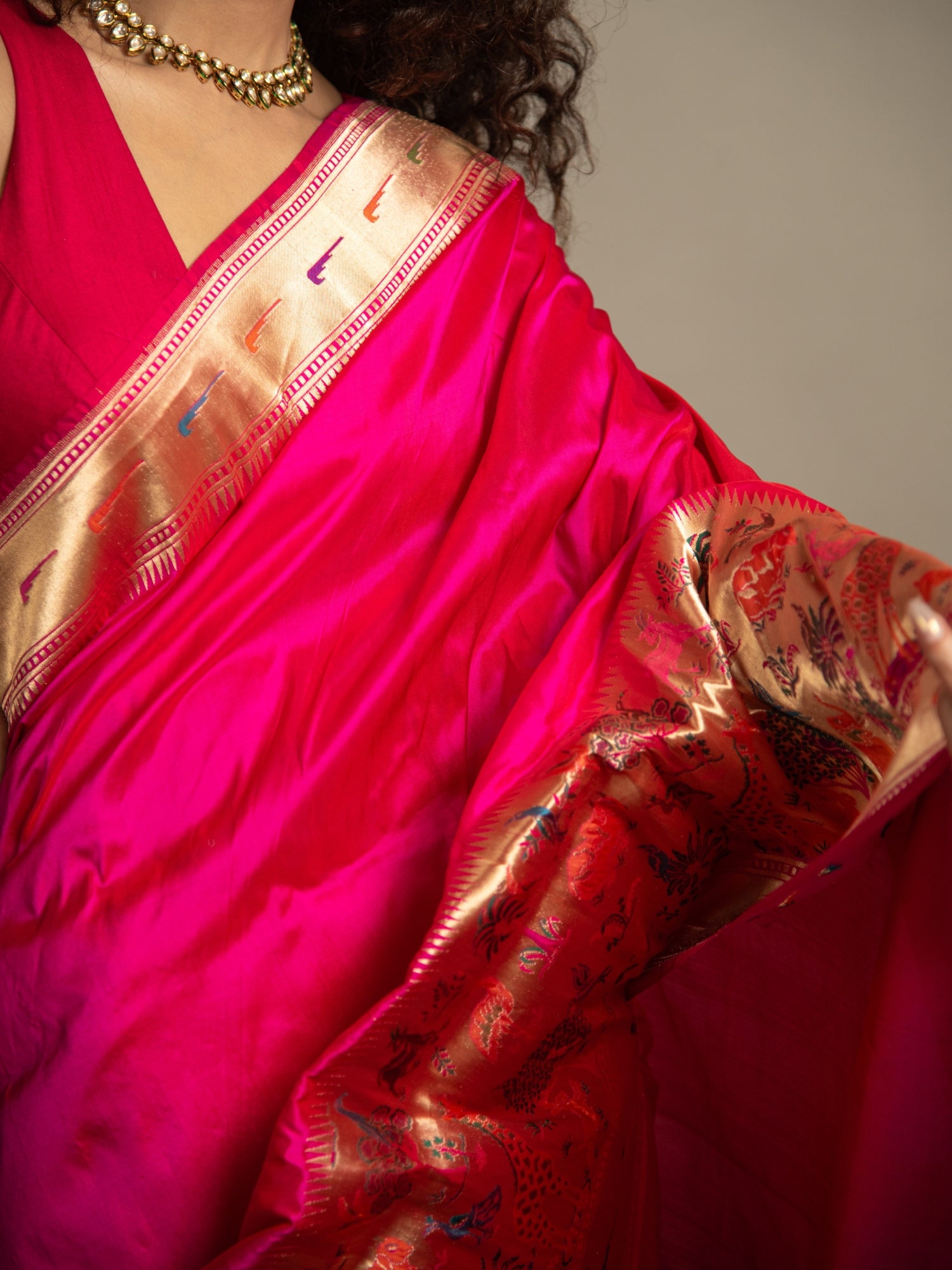 Cross Rani Pink Over Red Kadhua Banarasi Katan Silk Saree