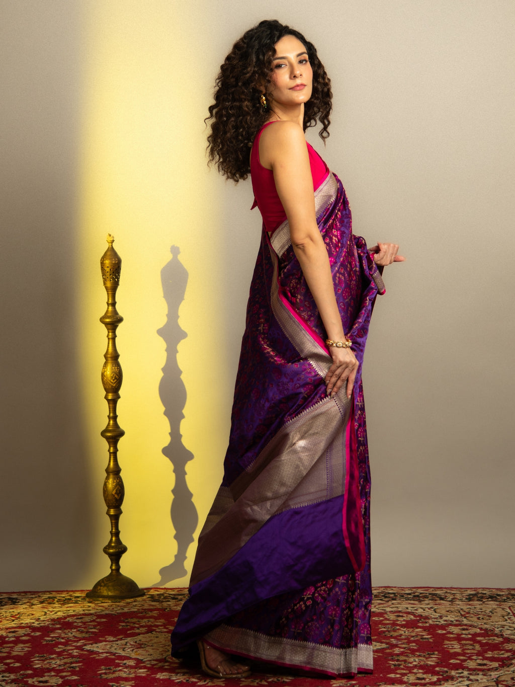 Rose Gold Handwoven Brocade Banarasi Mashru Silk Saree