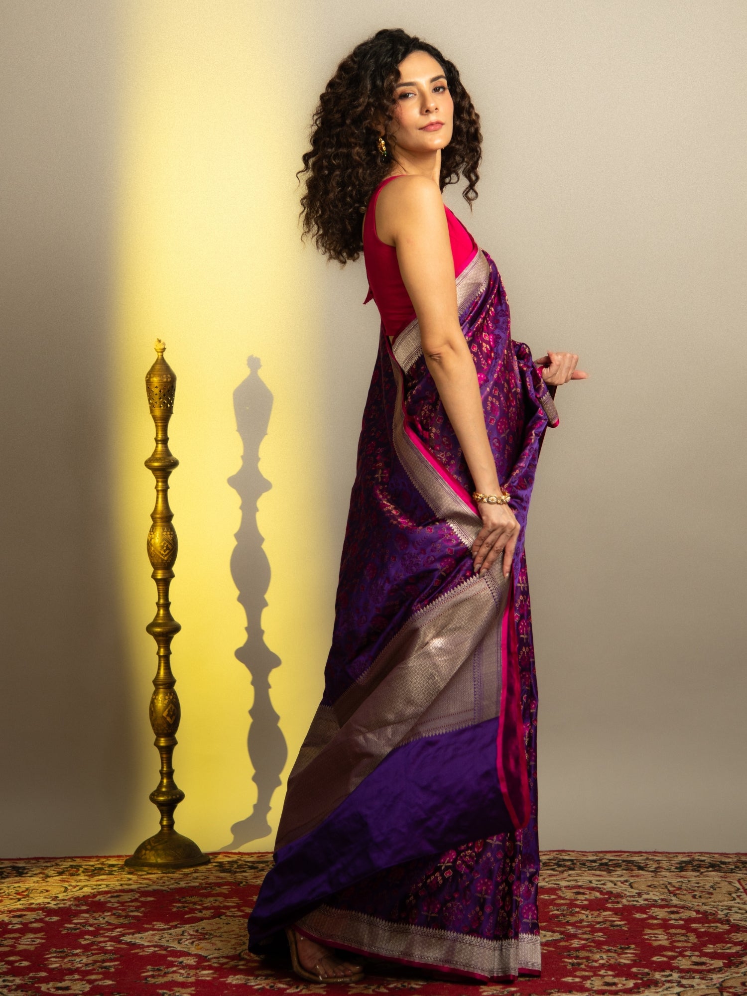 Rose Gold Handwoven Brocade Banarasi Mashru Silk Saree