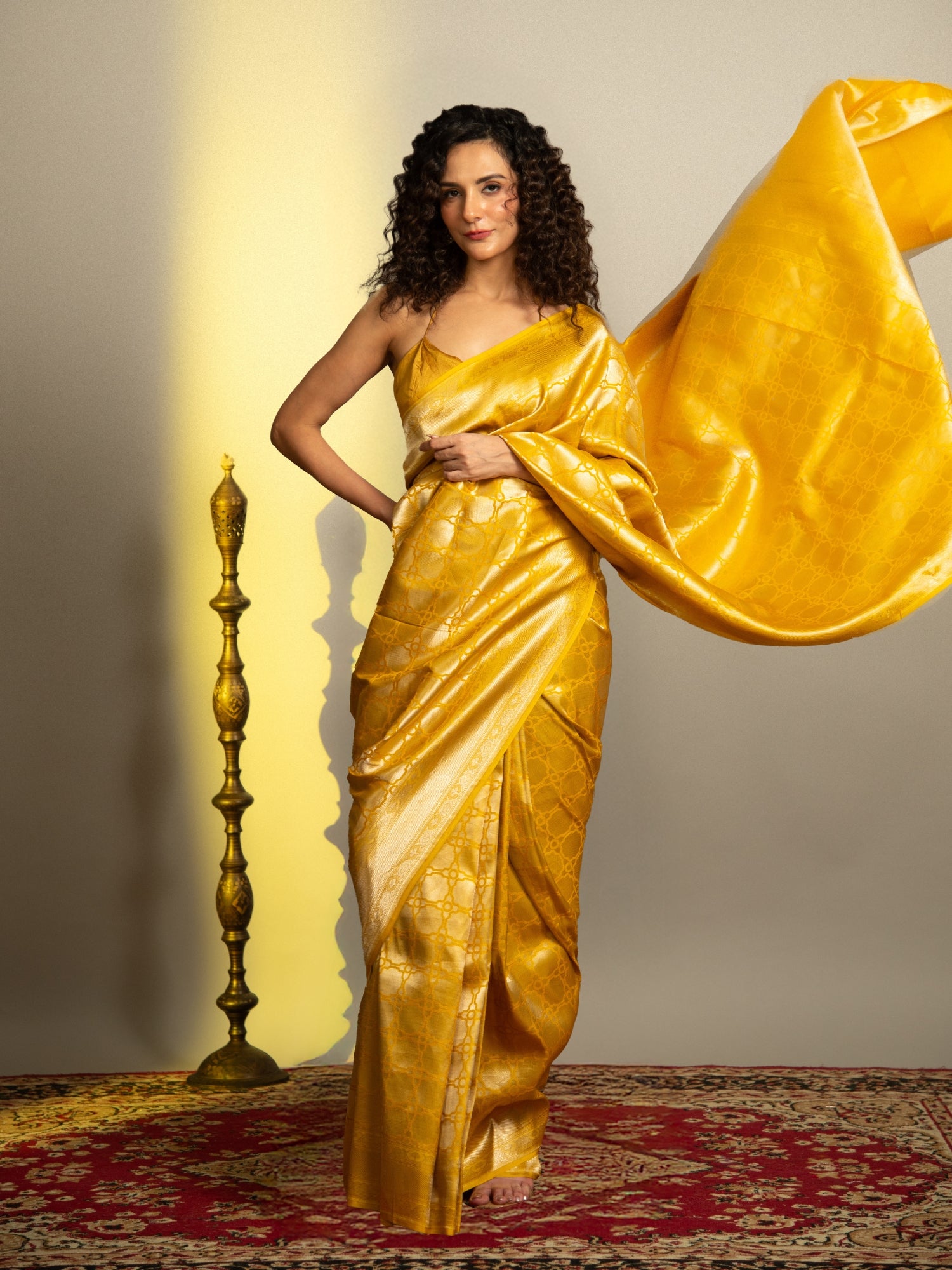 Yellow Handloom Brocade Banarasi Katan Silk Saree