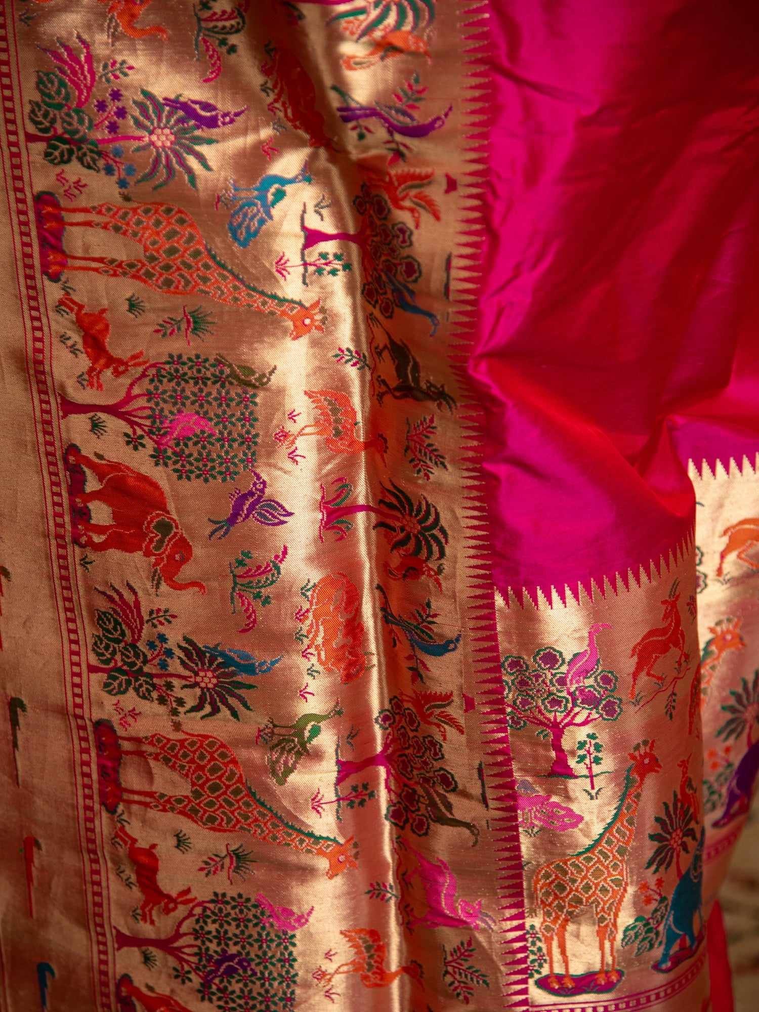 Cross Rani Pink Over Red Kadhua Banarasi Katan Silk Saree