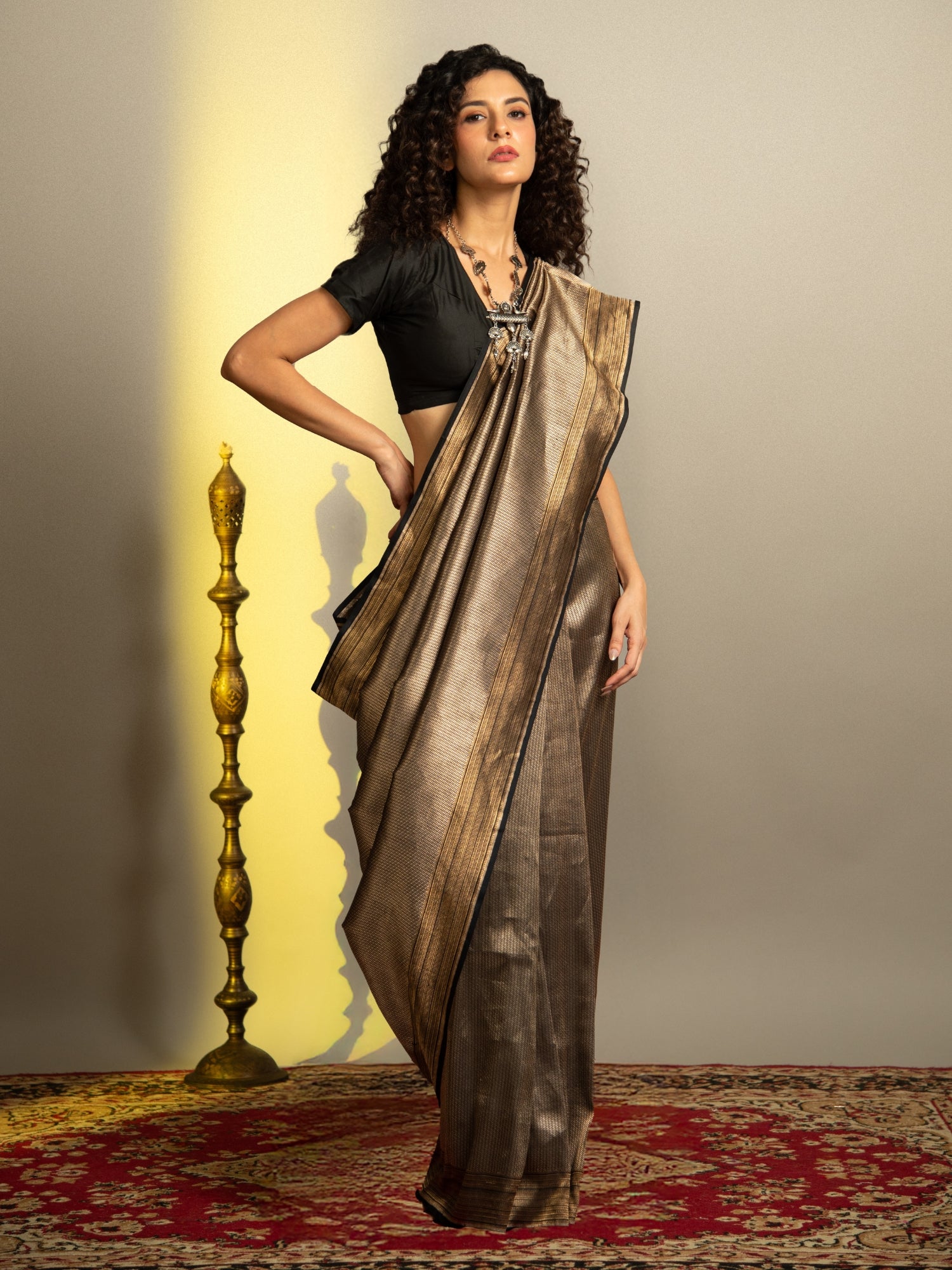 Black Handloom Brocade Banarasi Katan Silk Saree
