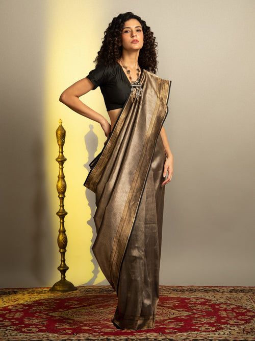 Black Handloom Brocade Banarasi Katan Silk Saree