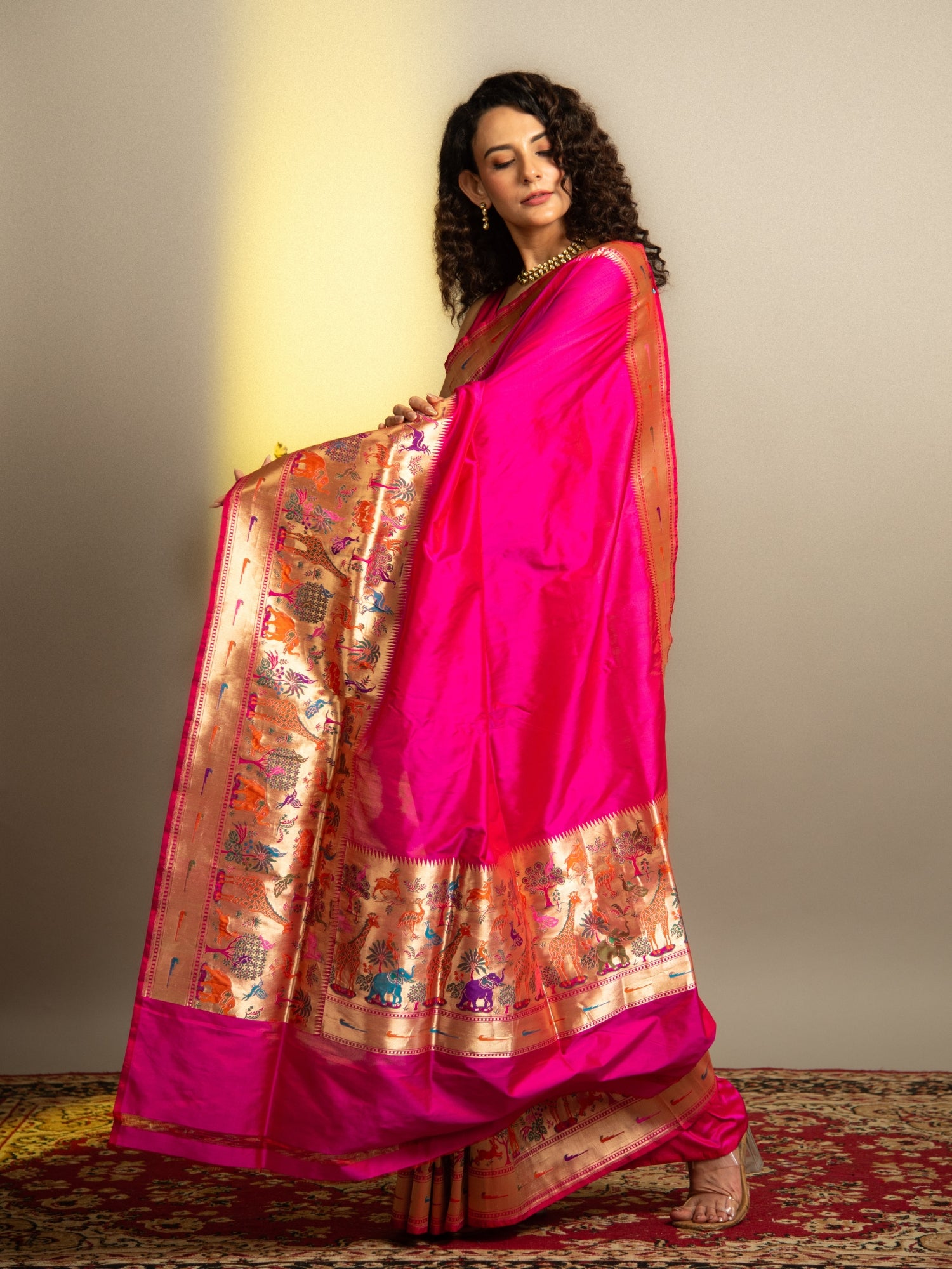 Cross Rani Pink Over Red Kadhua Banarasi Katan Silk Saree