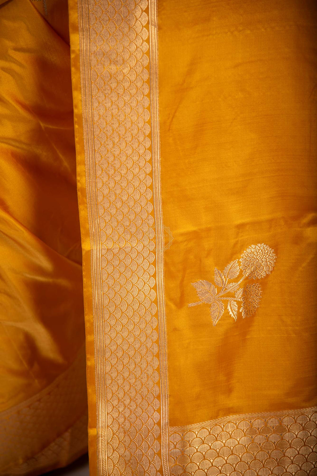 Mashru Satin Weave Saree with Kadhua Butta in gold and silver zari