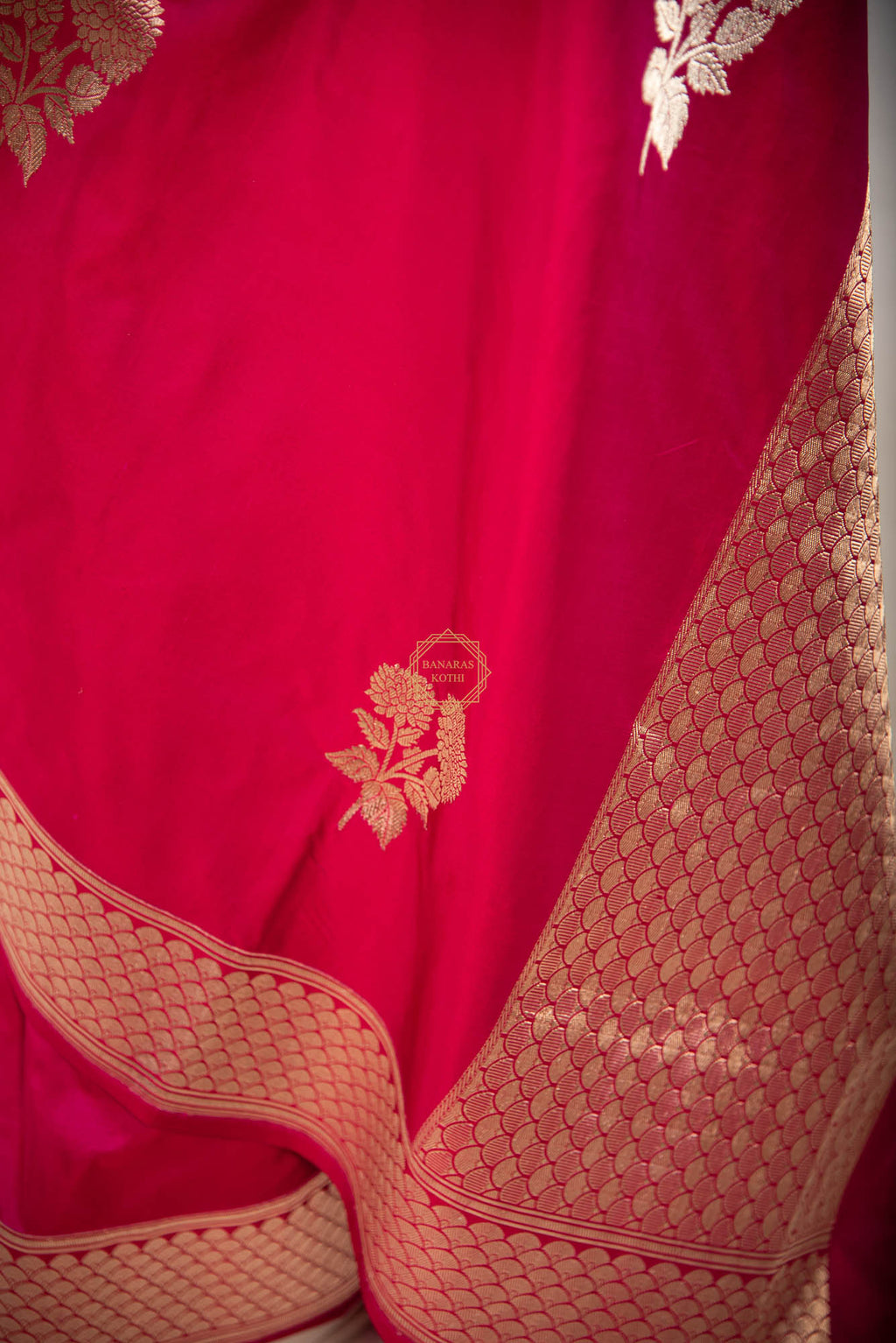 Mashru Satin Weave Saree with Kadhua Butta in Gold and Silver Zari