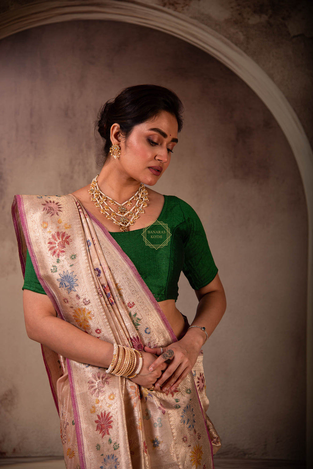 Kadhua Jangla Saree Weaved with Resham on Katan and Tissue