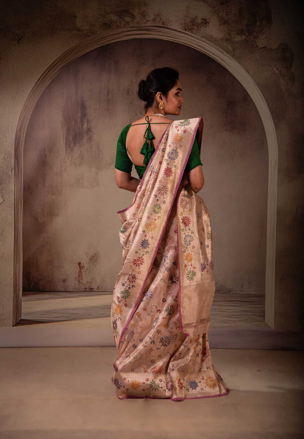 Kadhua Jangla Saree Weaved with Resham on Katan and Tissue