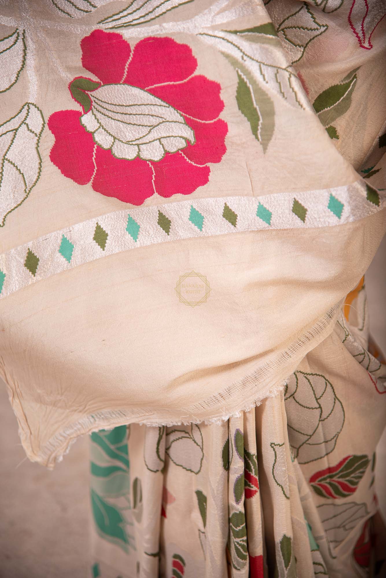 Tussar on Katan Silk Weaved with Multi Color Jaal