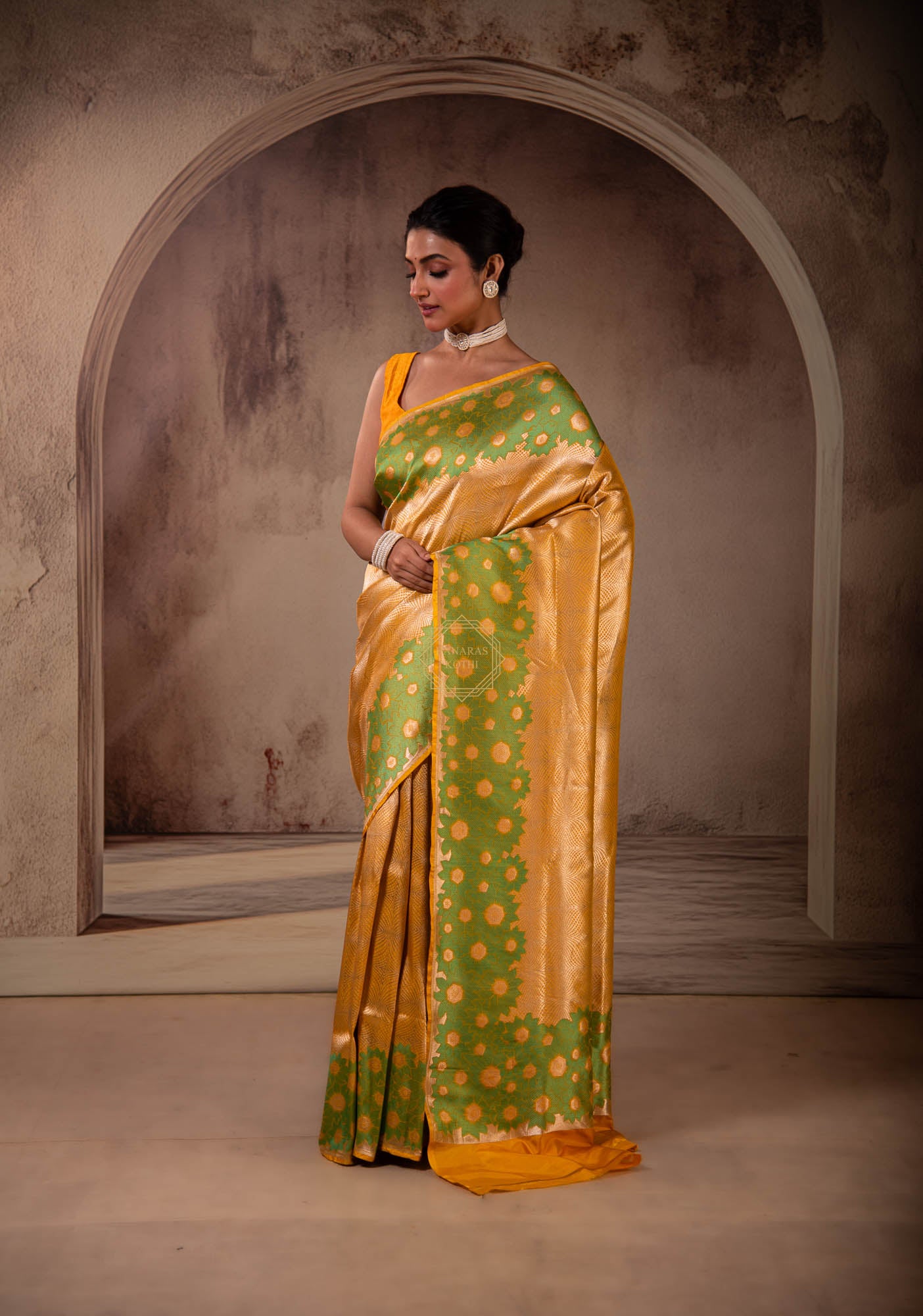 Soft Silk Zari Brocade Saree with Resham Aanchal & Skirt