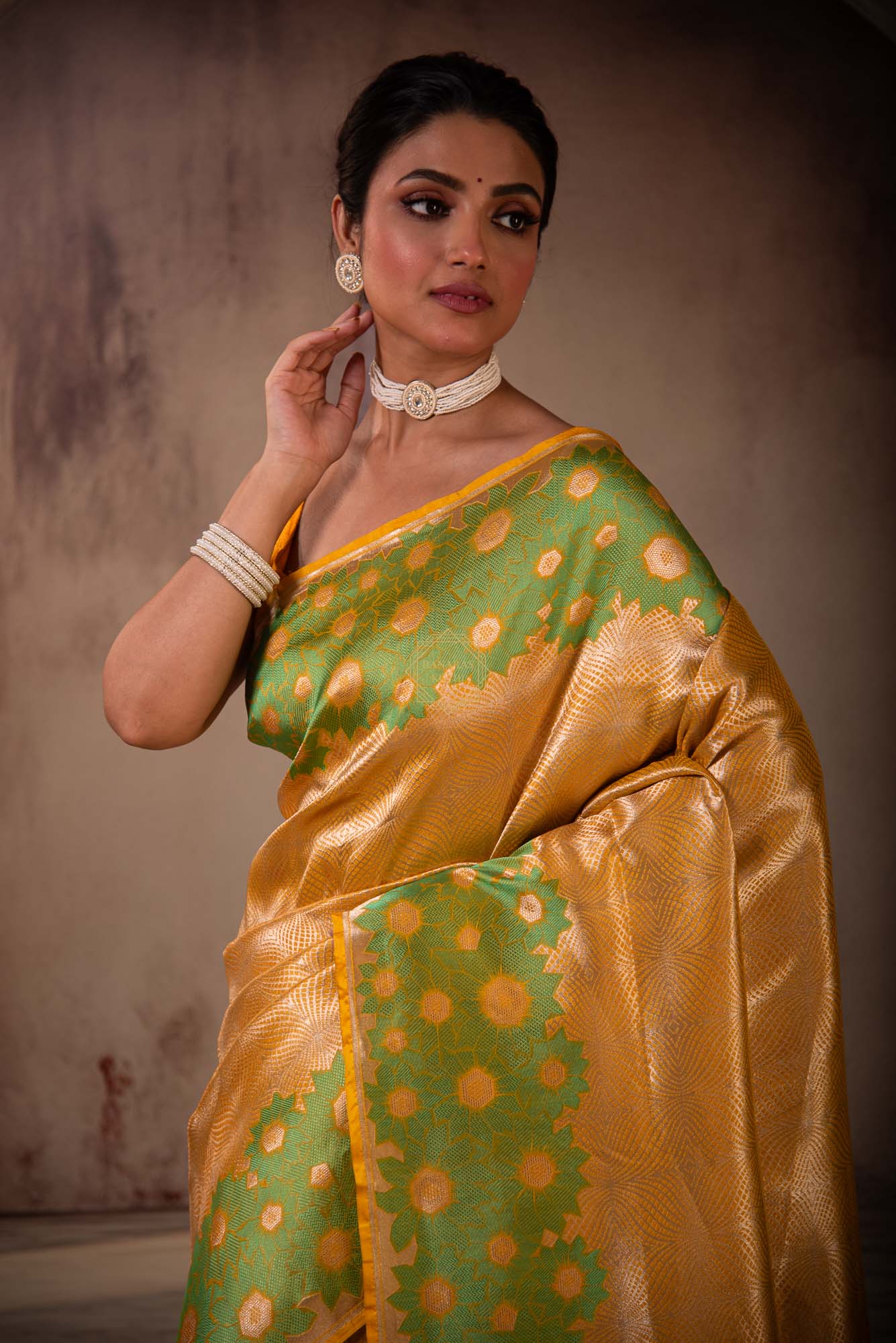 Soft Silk Zari Brocade Saree with Resham Aanchal & Skirt