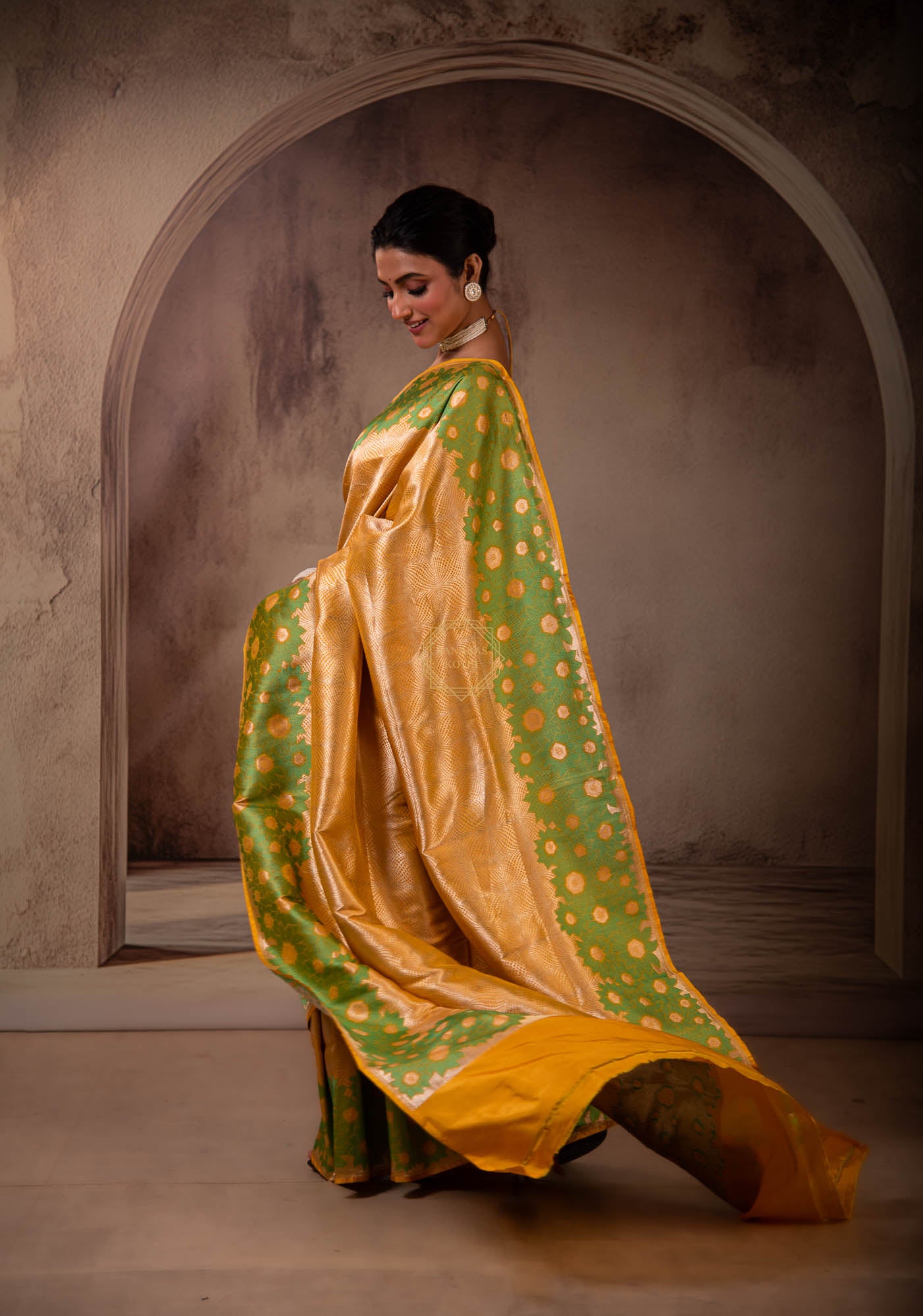 Soft Silk Zari Brocade Saree with Resham Aanchal & Skirt