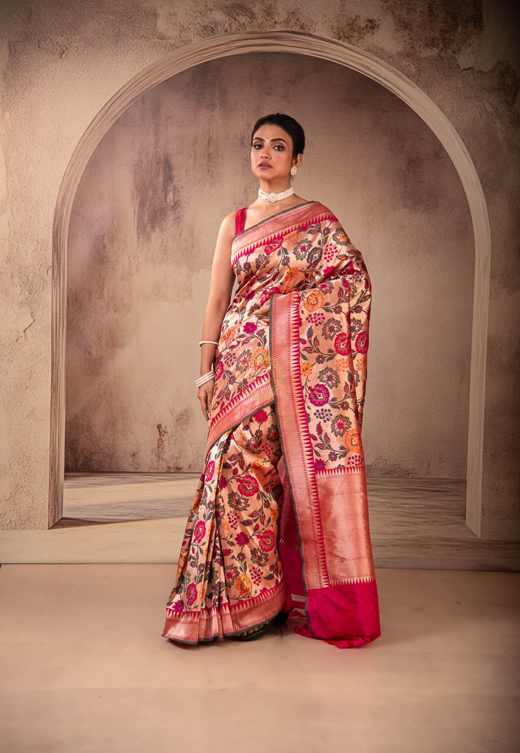 Katan Silk Meenadar Jaal Weaved on Zari Base Saree