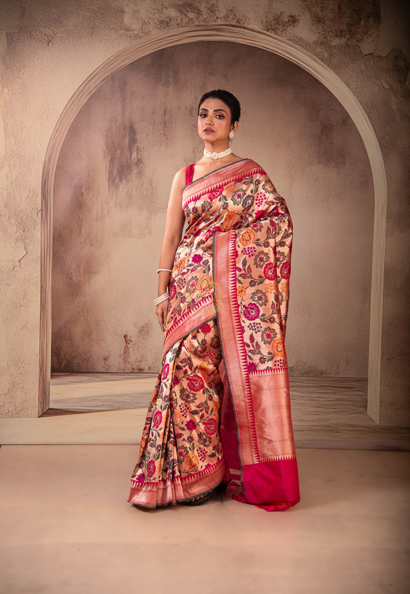 Katan Silk Meenadar Jaal Weaved on Zari Base Saree