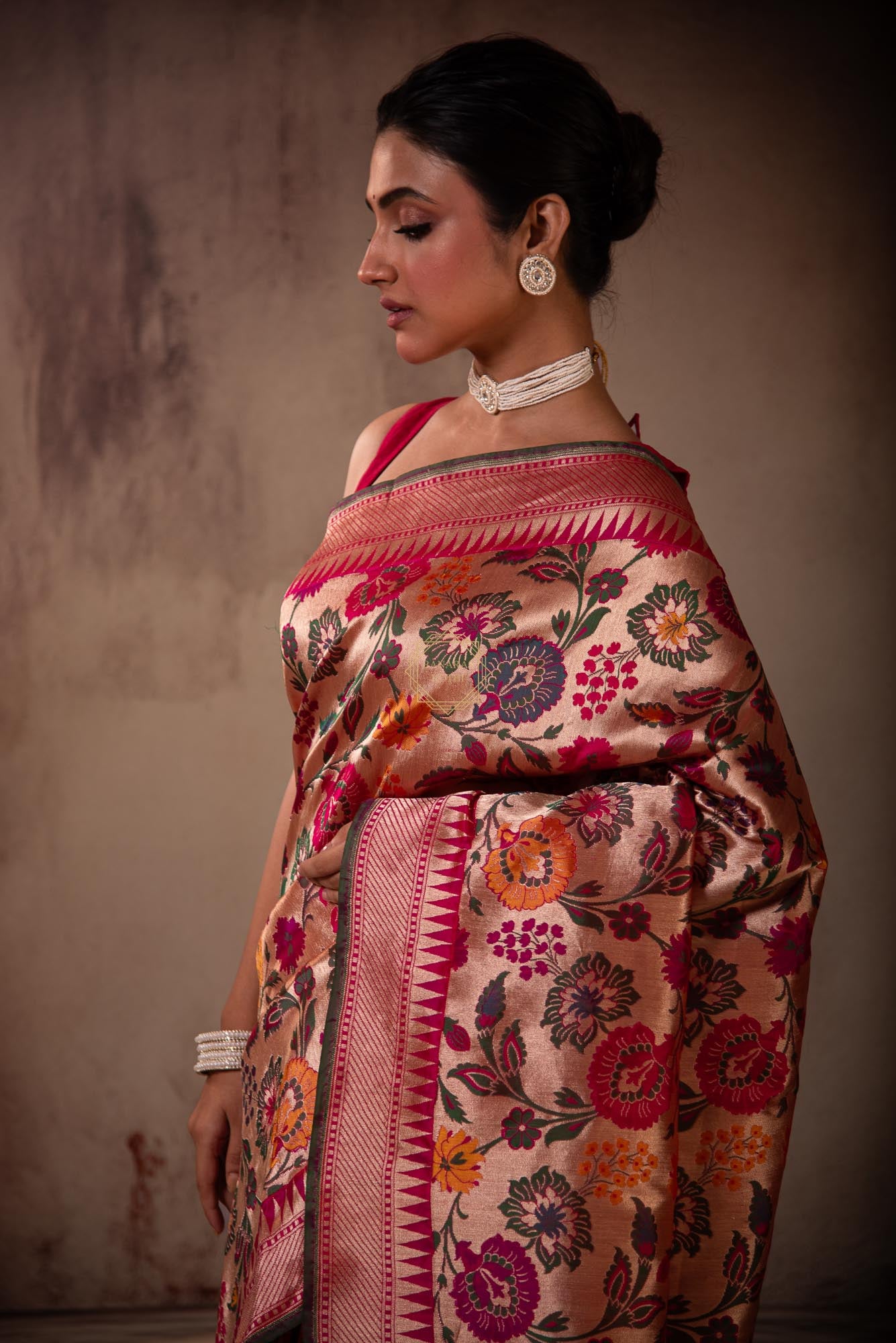 Katan Silk Meenadar Jaal Weaved on Zari Base Saree