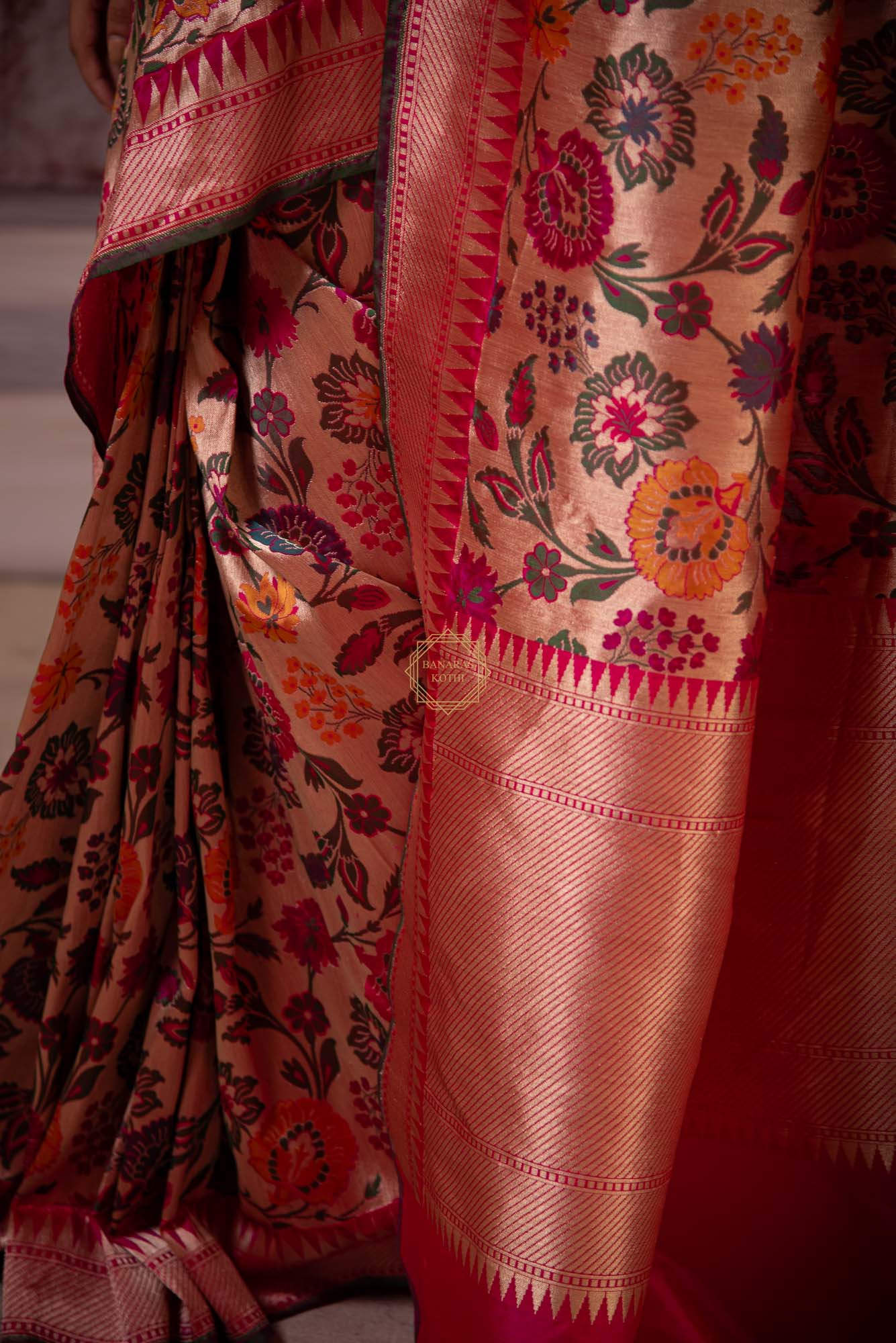 Katan Silk Meenadar Jaal Weaved on Zari Base Saree