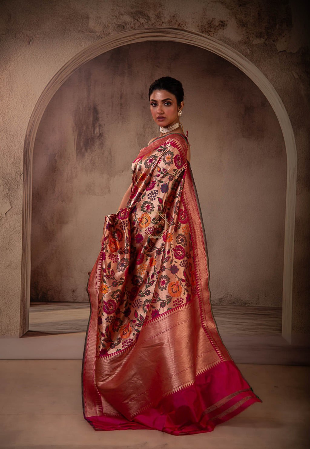 Katan Silk Meenadar Jaal Weaved on Zari Base Saree