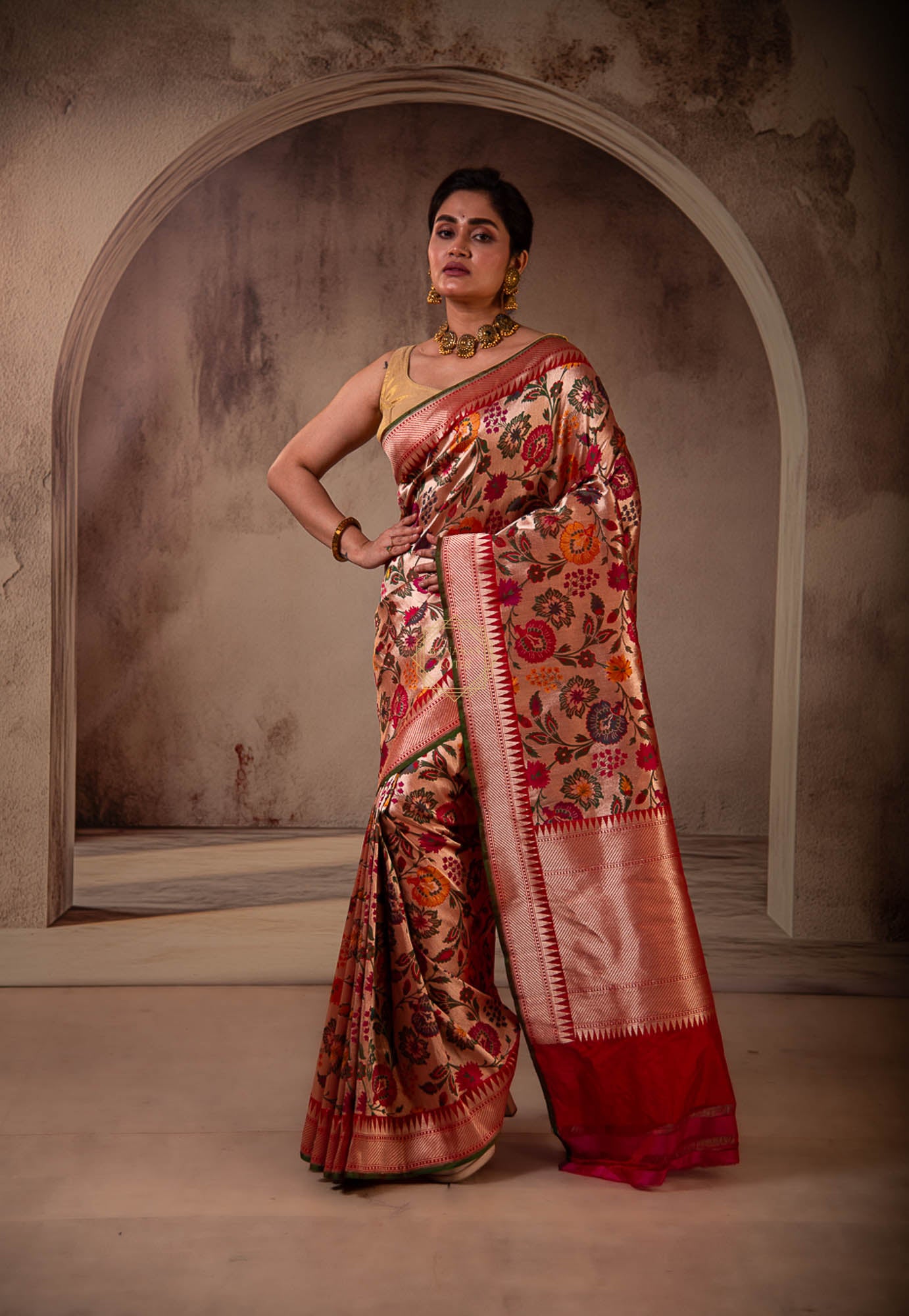 Katan Silk Meenadar Jaal Weaved on Zari Base Saree