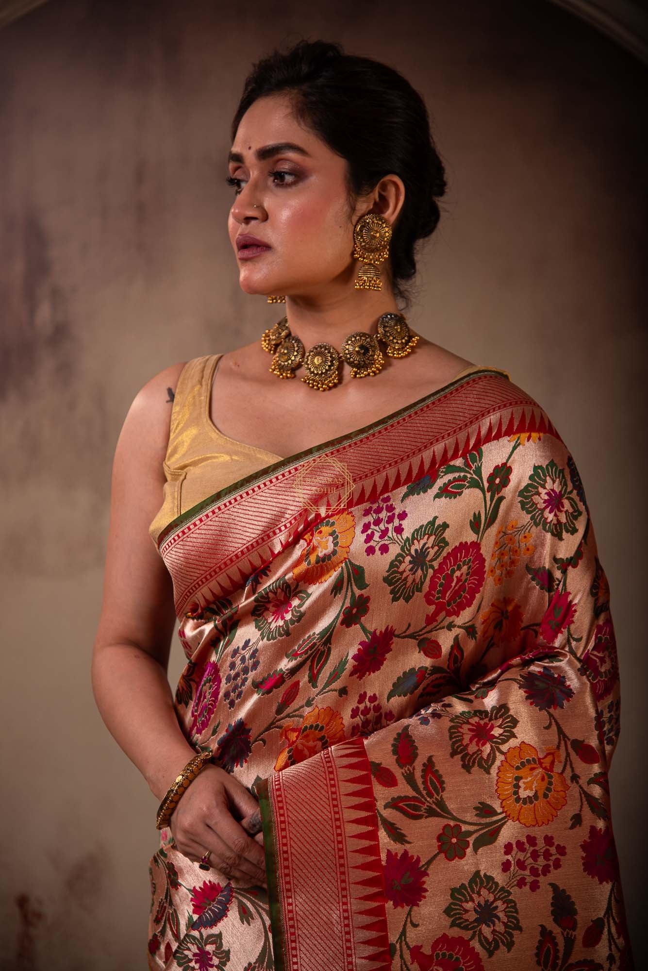 Katan Silk Meenadar Jaal Weaved on Zari Base Saree