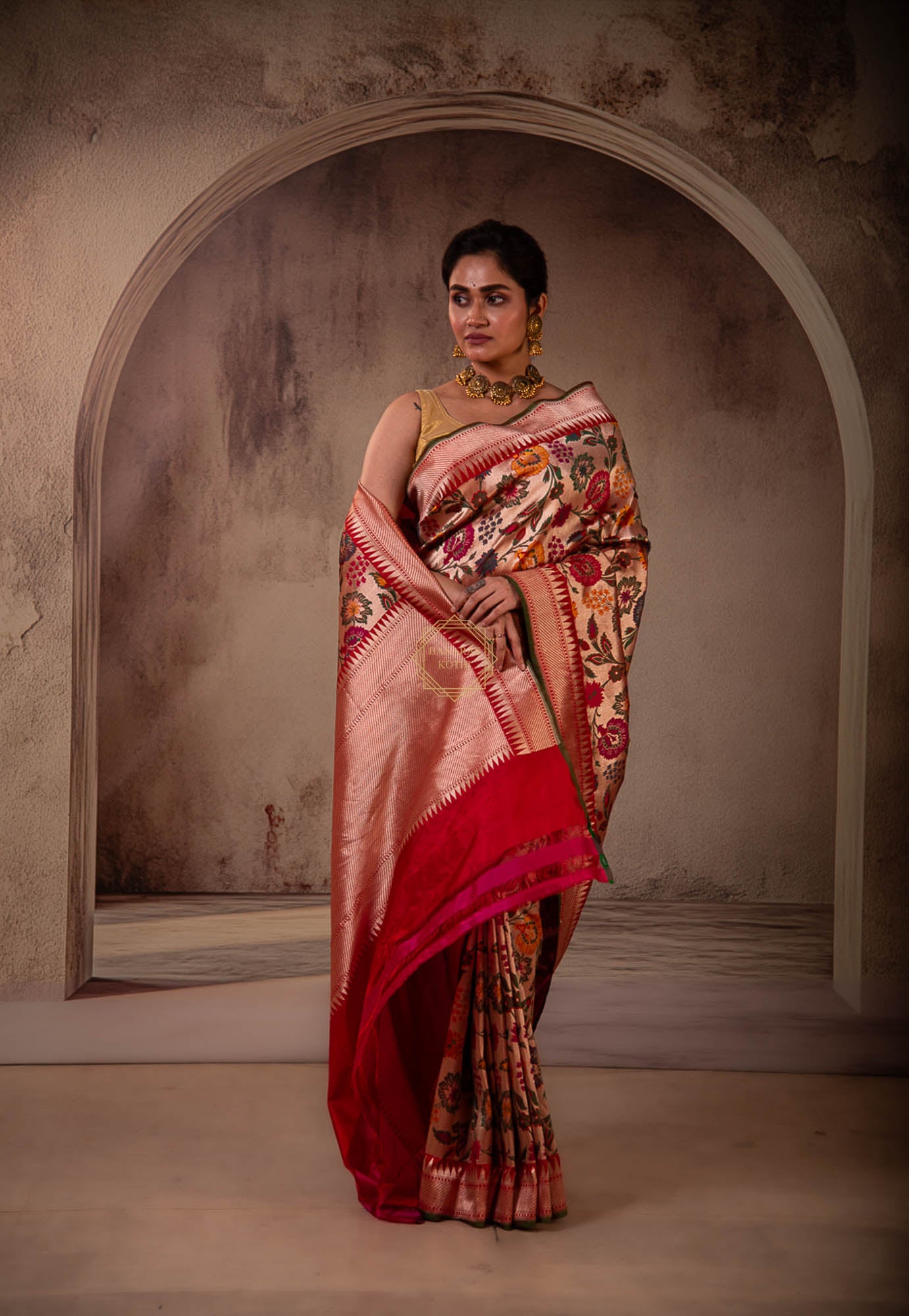 Katan Silk Meenadar Jaal Weaved on Zari Base Saree
