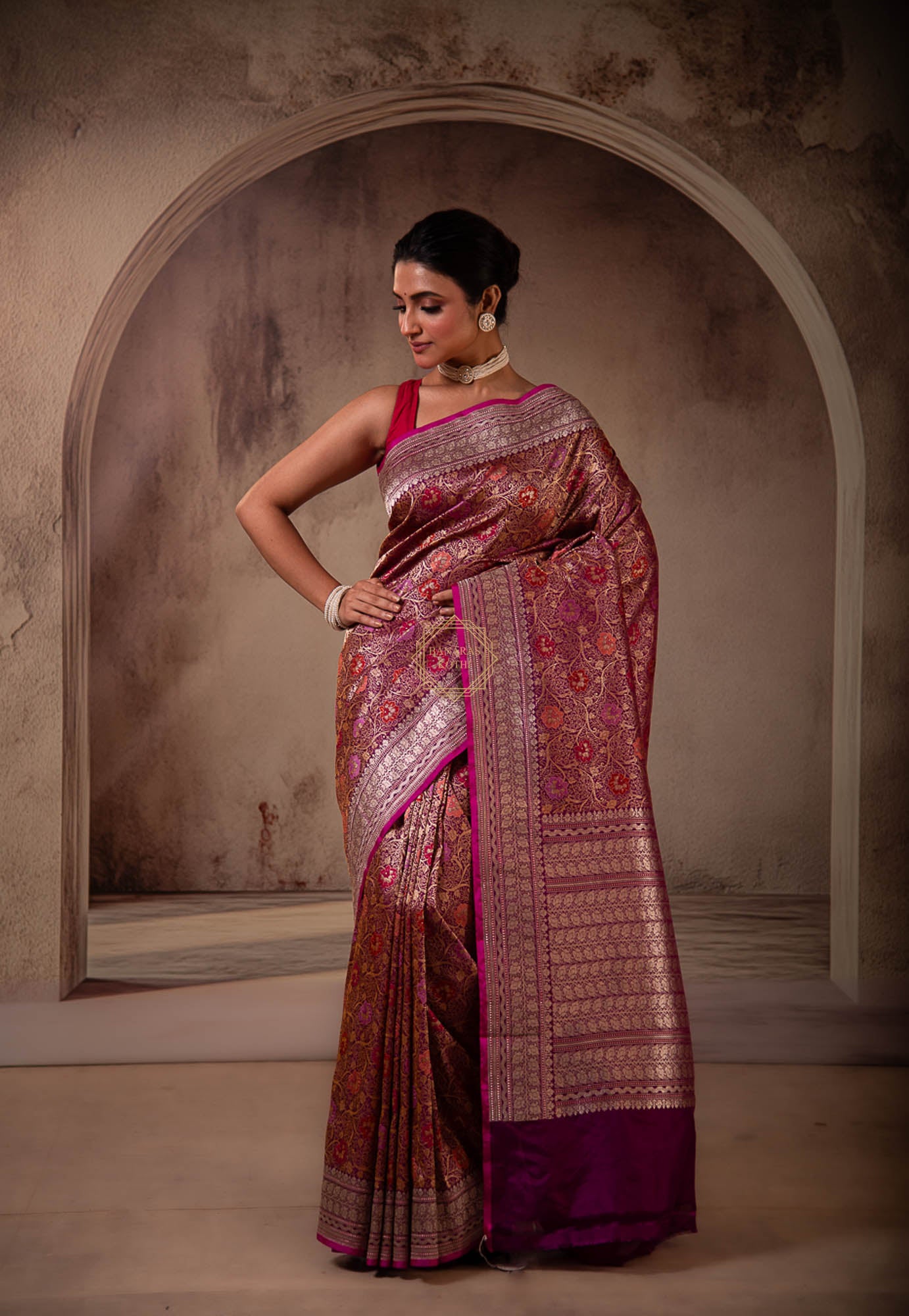 Traditional Kadhua Jaal Weaved with Zari Tanchoi and Meenadar Motifs Saree