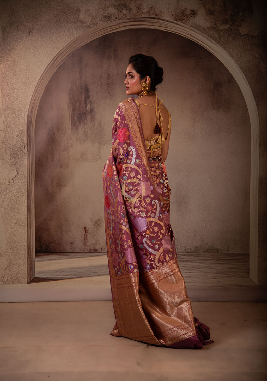 Multi Colored Jangla Weaved with Tested Zari in Kimkhab Pattern Saree