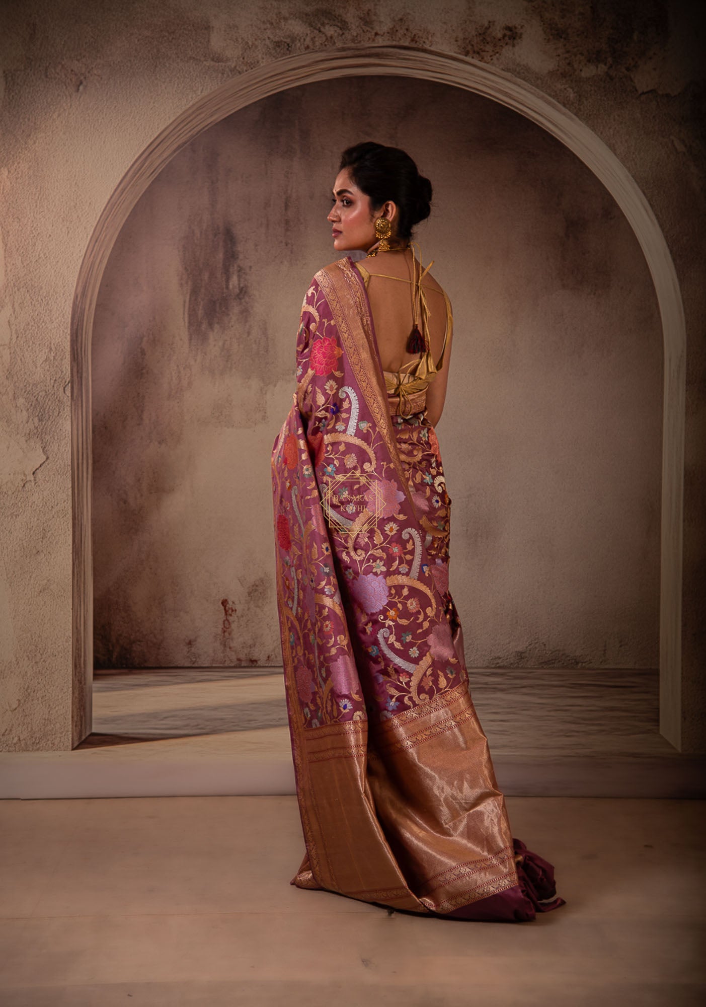 Multi Colored Jangla Weaved with Tested Zari in Kimkhab Pattern Saree