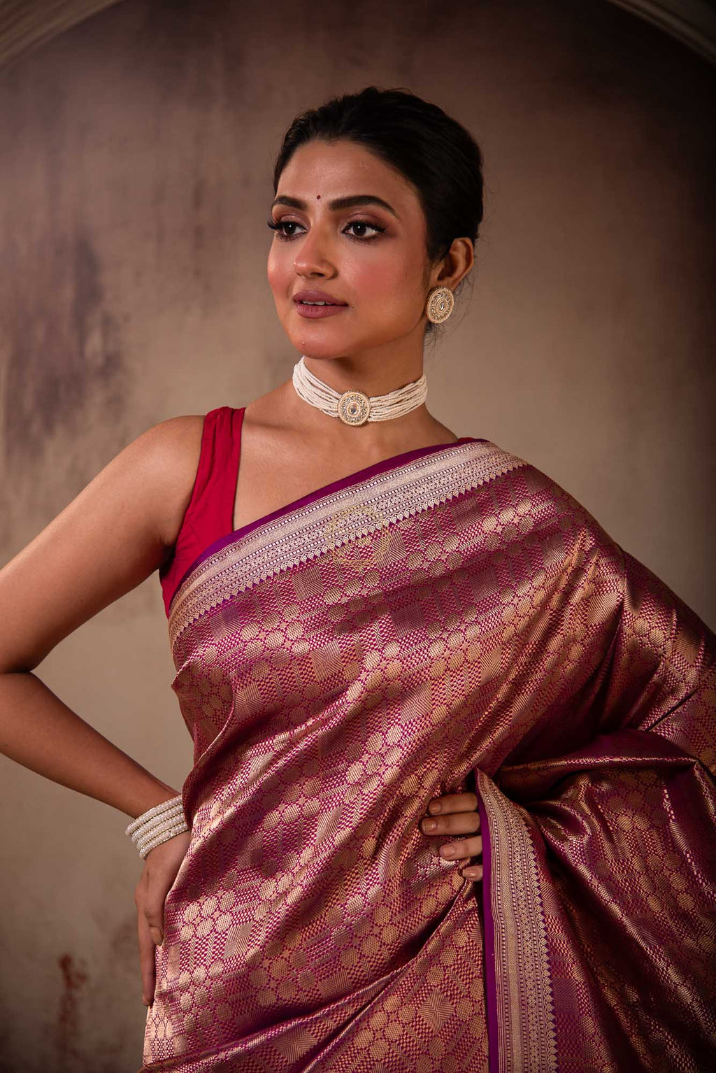 Zari Brocade Jaal Design with Kadhua Border Saree