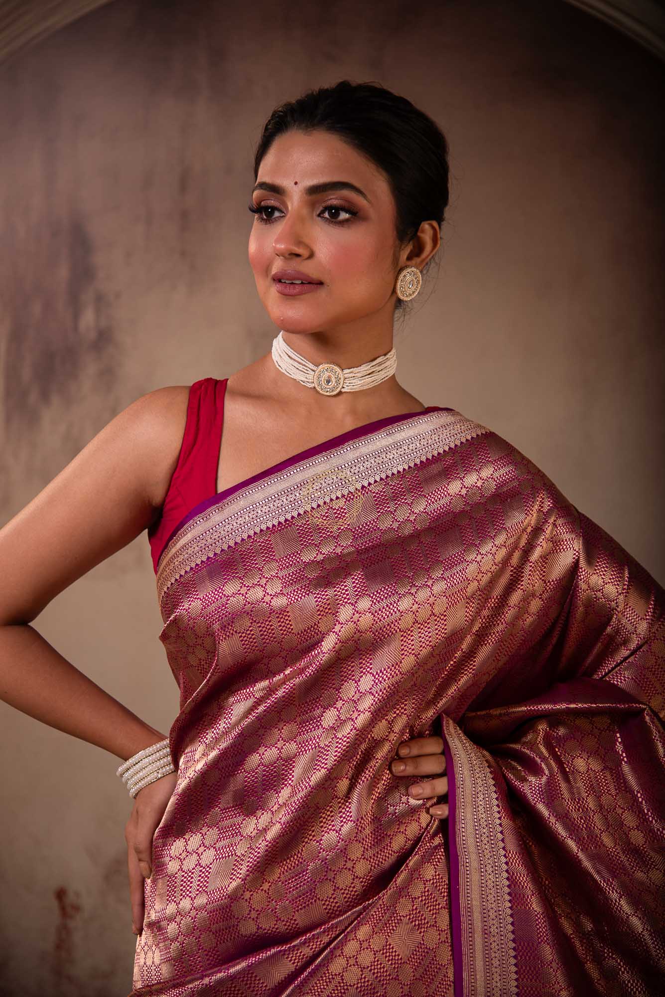 Zari Brocade Jaal Design with Kadhua Border Saree