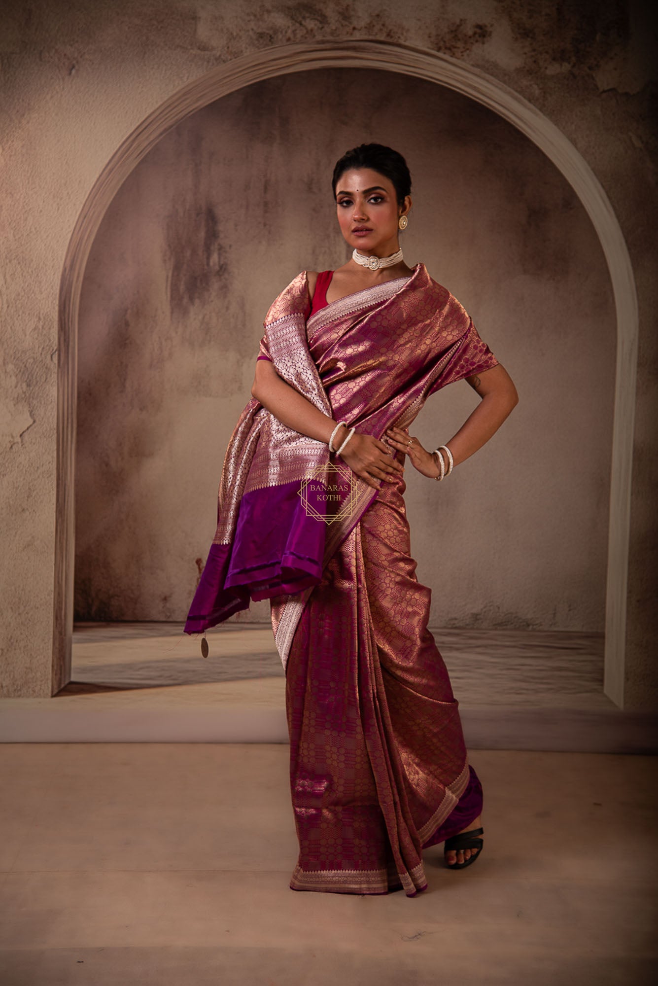 Zari Brocade Jaal Design with Kadhua Border Saree