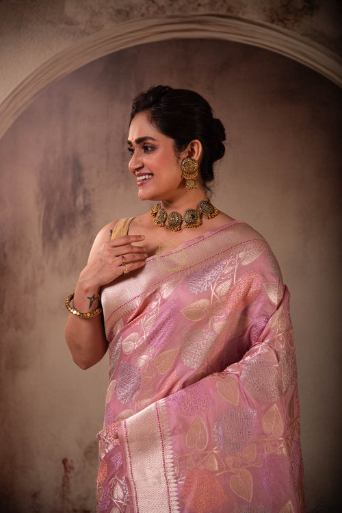 Jangla Design Weaved on Katan Silk with Zari and Resham Saree