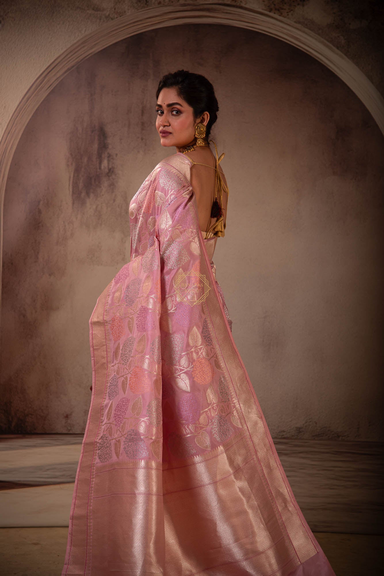 Jangla Design Weaved on Katan Silk with Zari and Resham Saree
