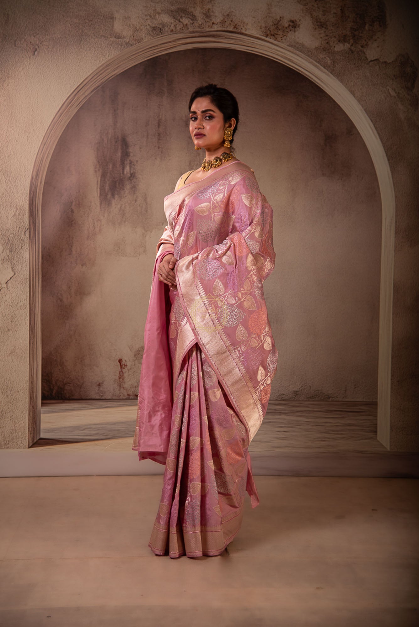 Jangla Design Weaved on Katan Silk with Zari and Resham Saree
