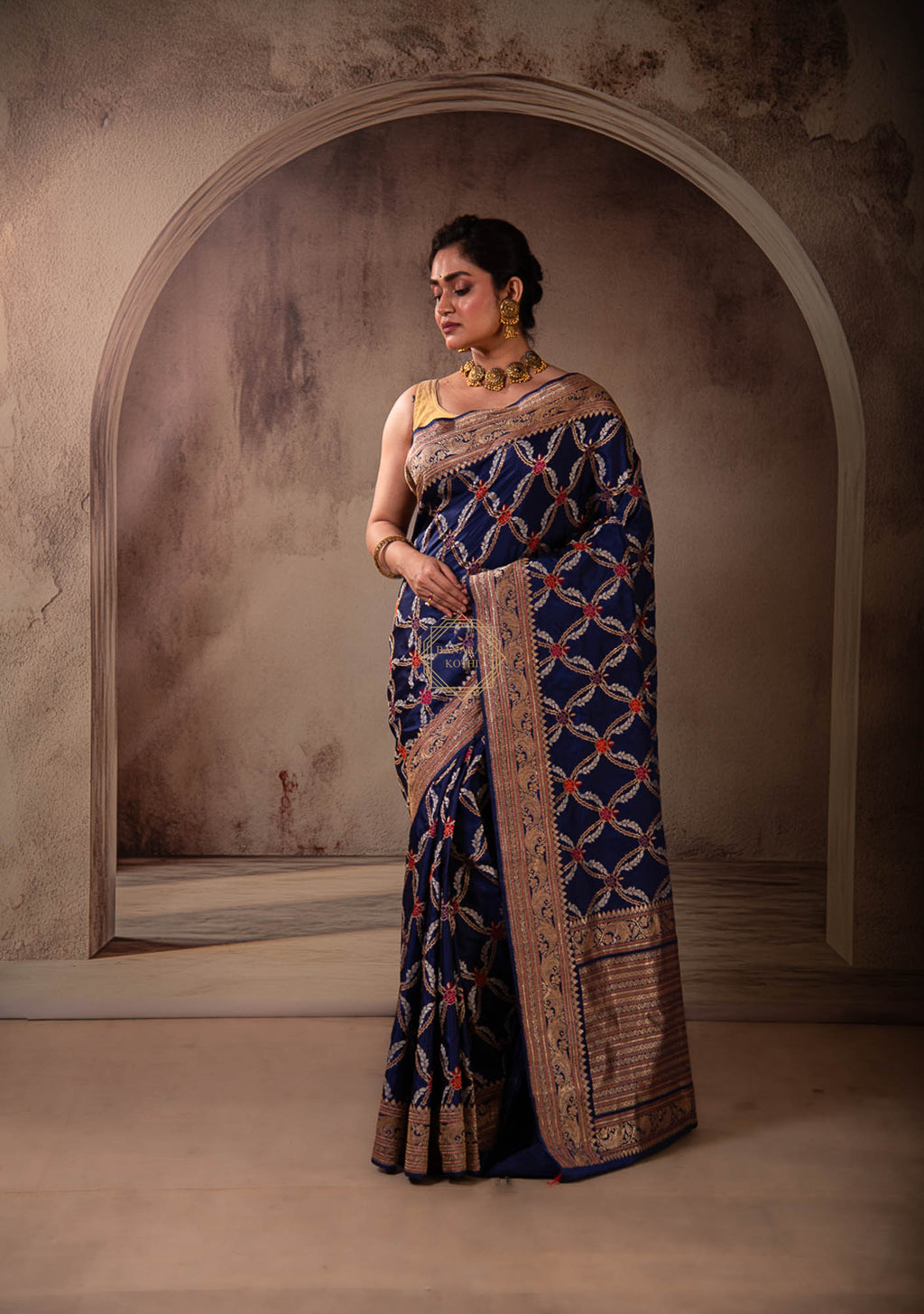 Katan Meenadar Jangla Weaved Saree with Zari and Resham